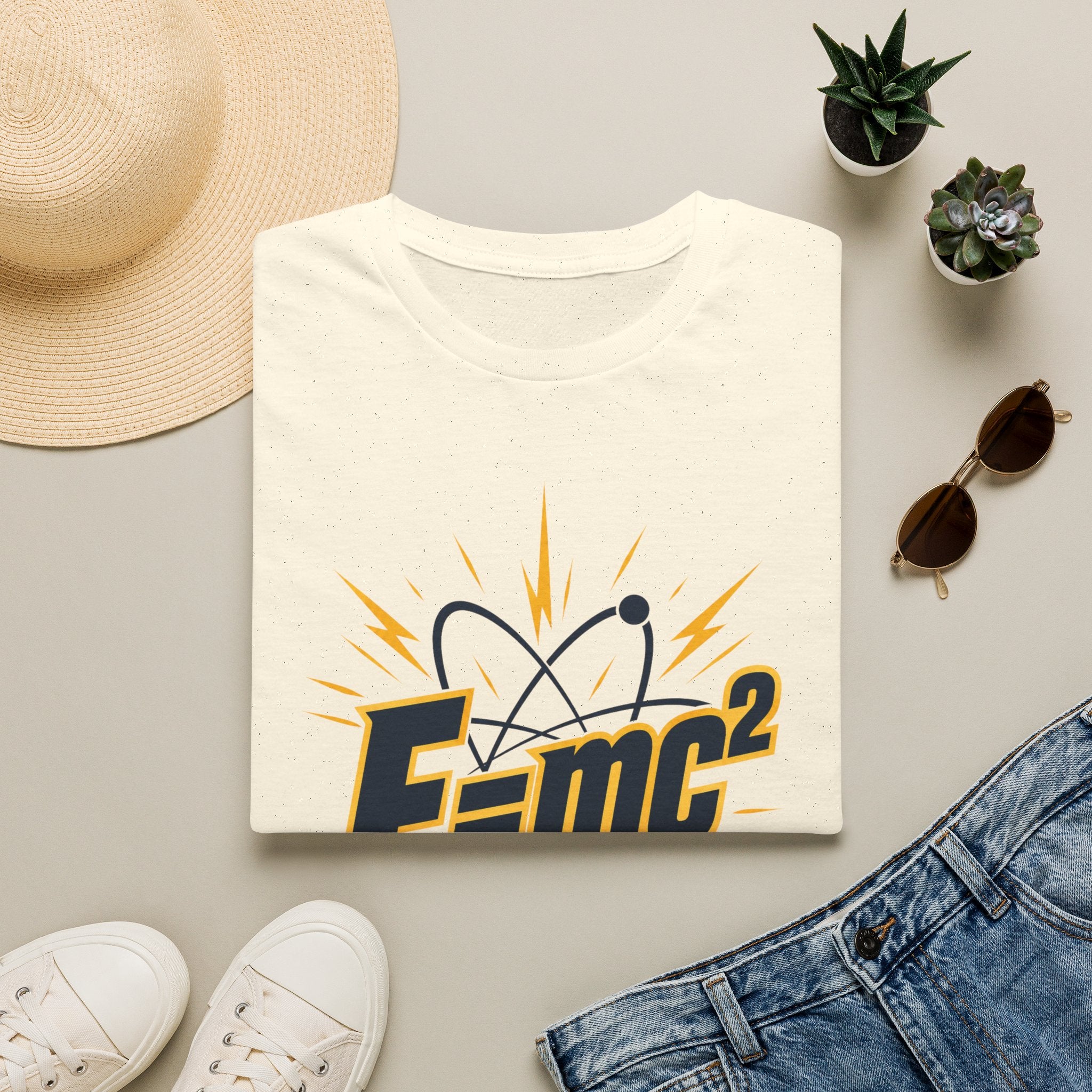 E=mc Atom Graphic T-Shirt — Retro Science Tee for Physics Lovers