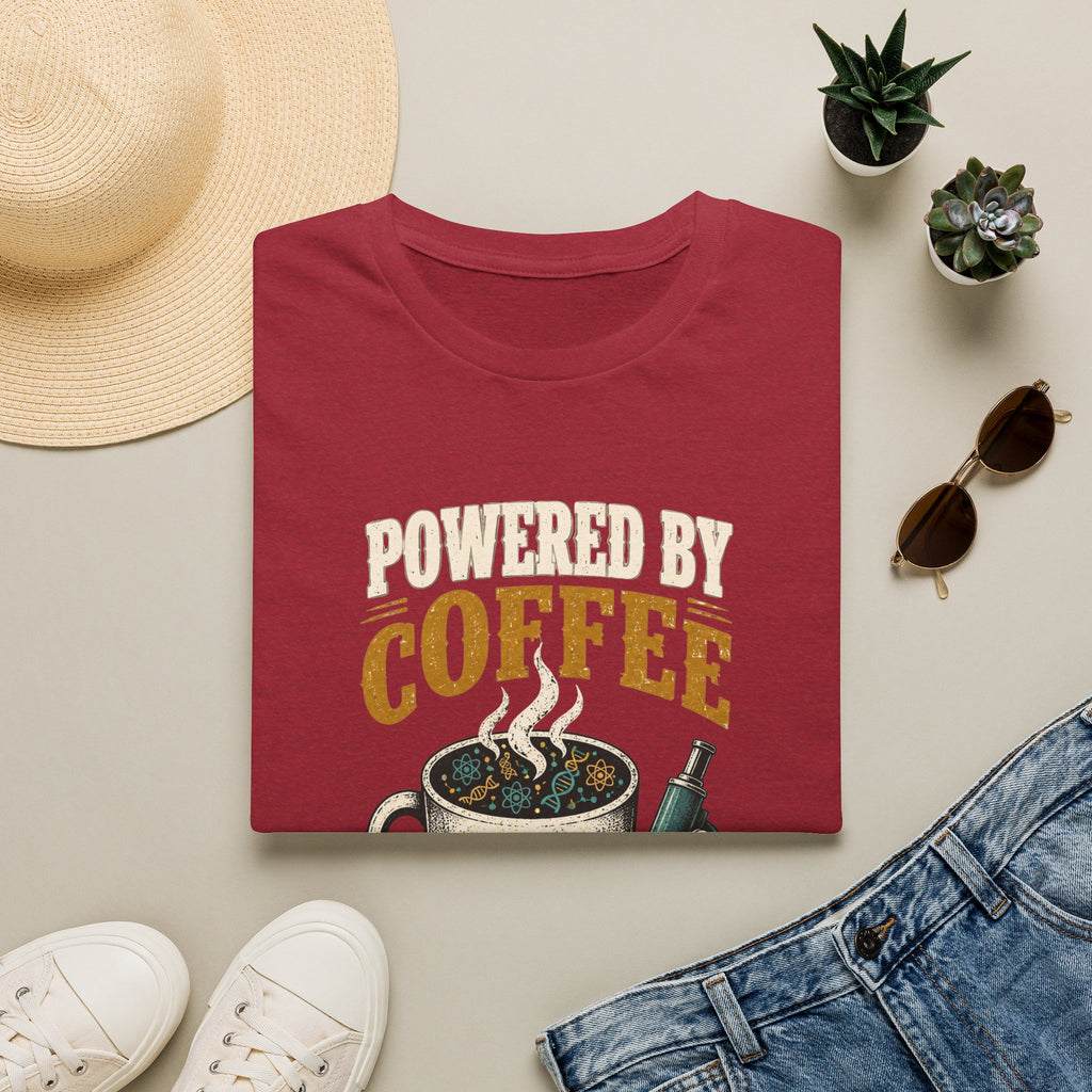 Coffee T-Shirt — "Powered by Coffee & Evidence" Retro Science Mug Design