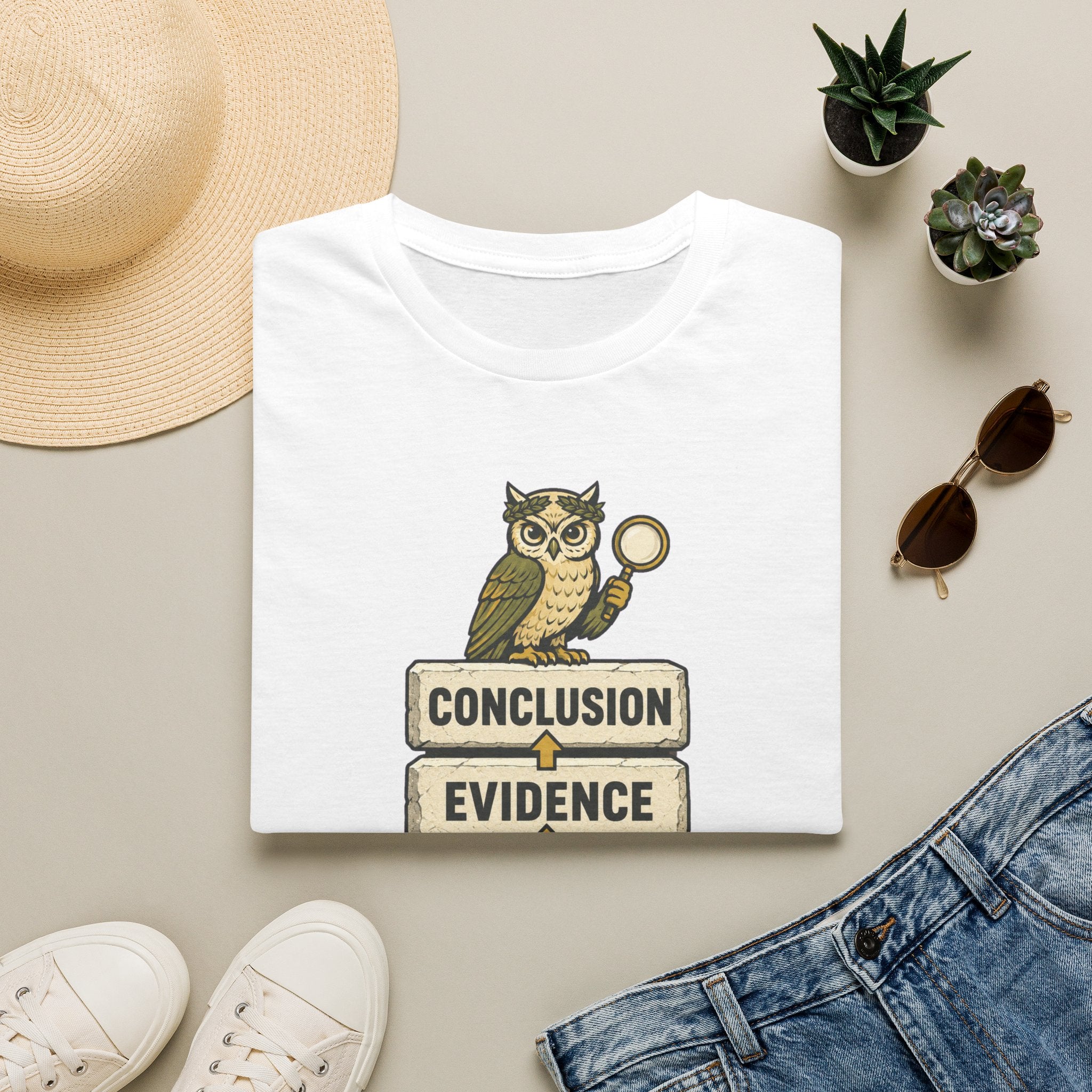 Evidence to Conclusion Graphic T-Shirt — Owl with Magnifying Glass Design