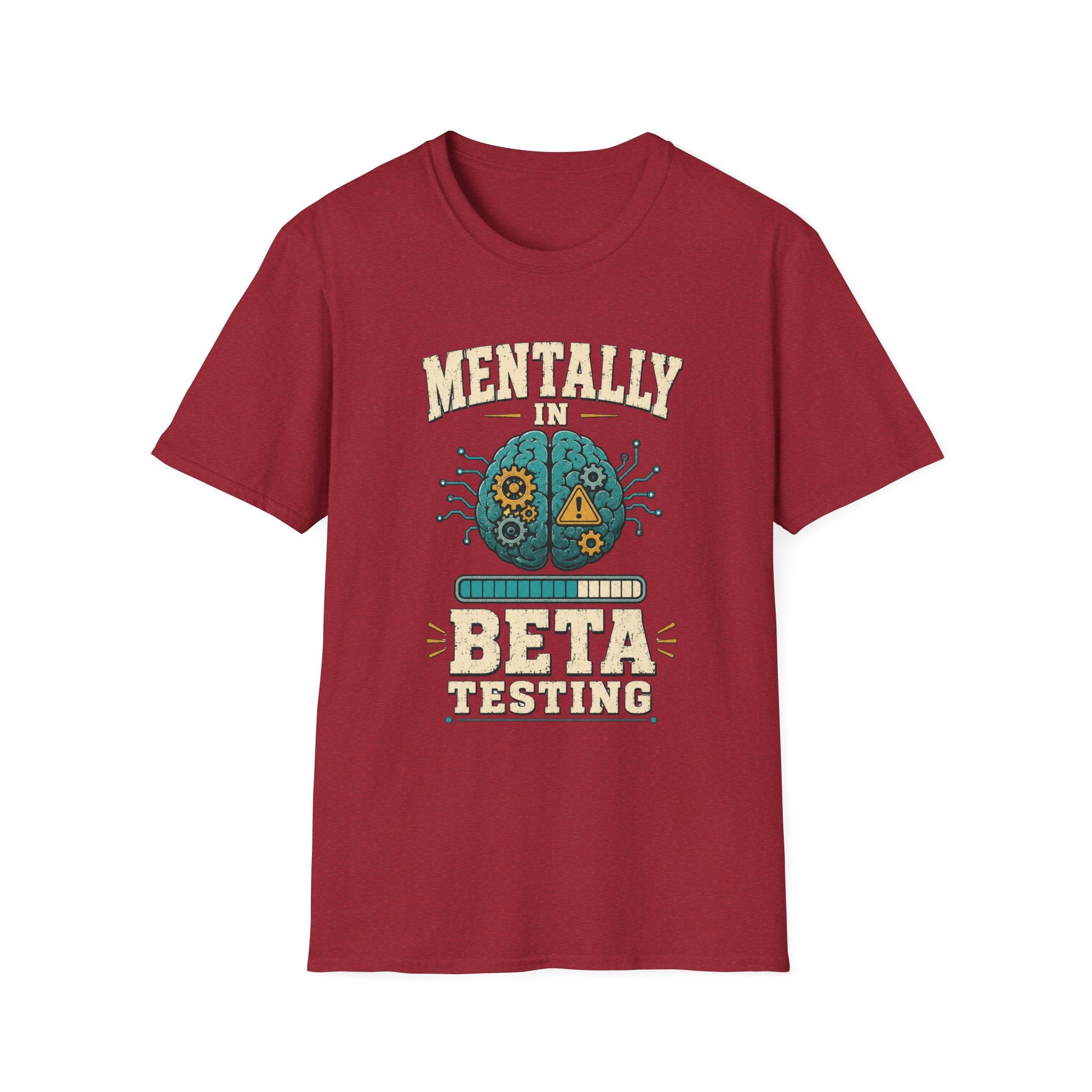 T-Shirt — "Mentally in Beta Testing" Retro Brain Graphic Tee