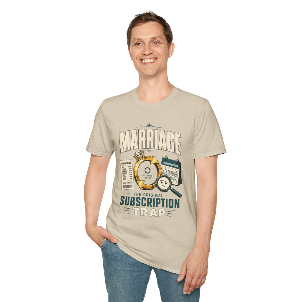 Marriage Subscription T-Shirt — Funny Ring & Bills Graphic Tee