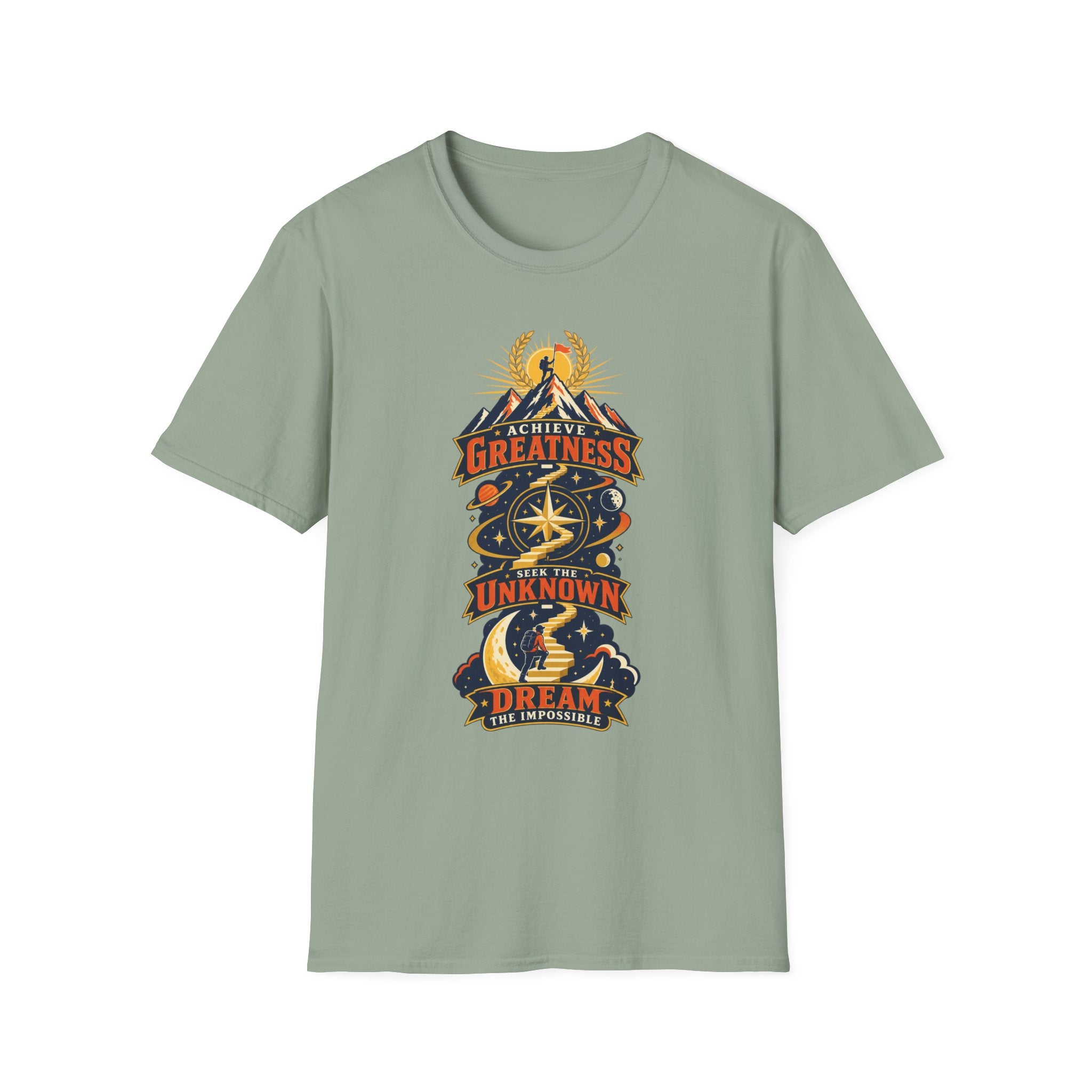 Achieve Greatness Graphic T-Shirt — Inspirational Mountain Adventure Design