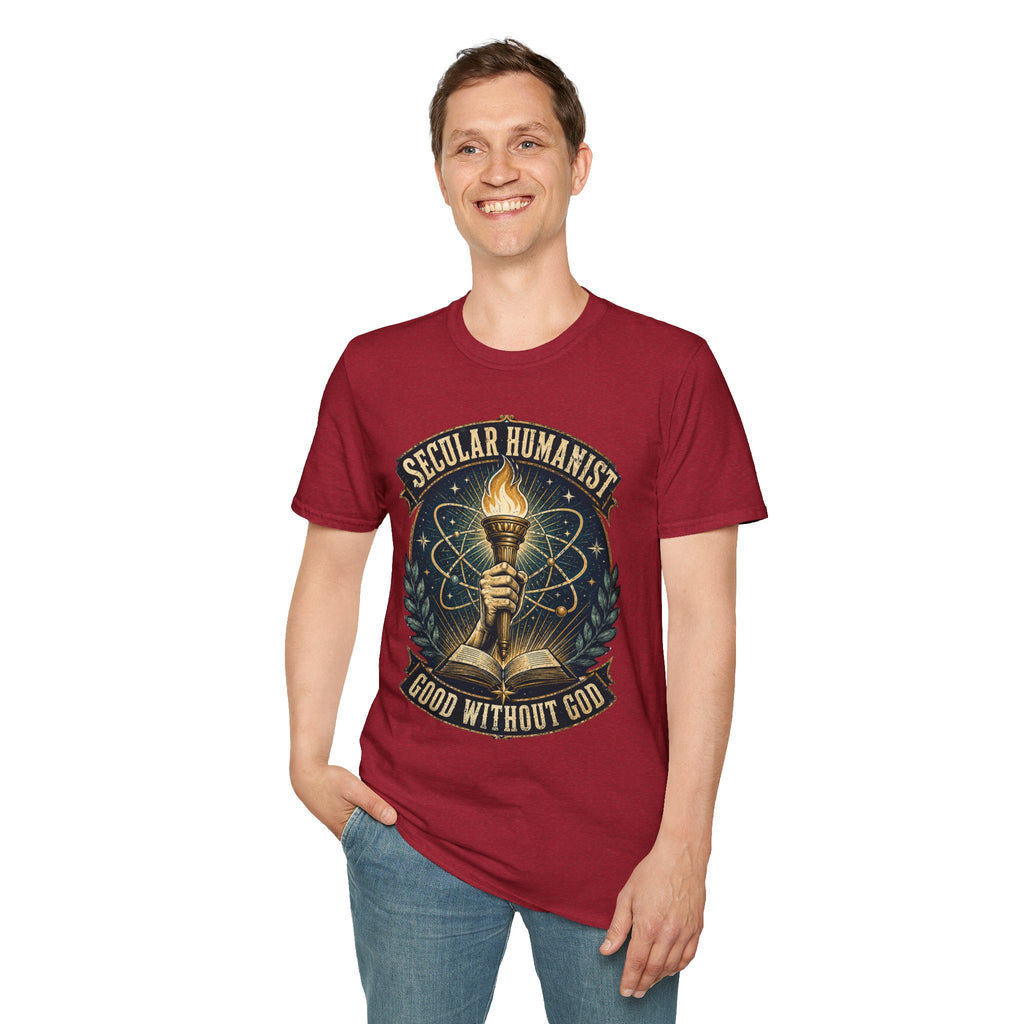 Secular Humanist T-Shirt — "Good Without God" Torch Graphic