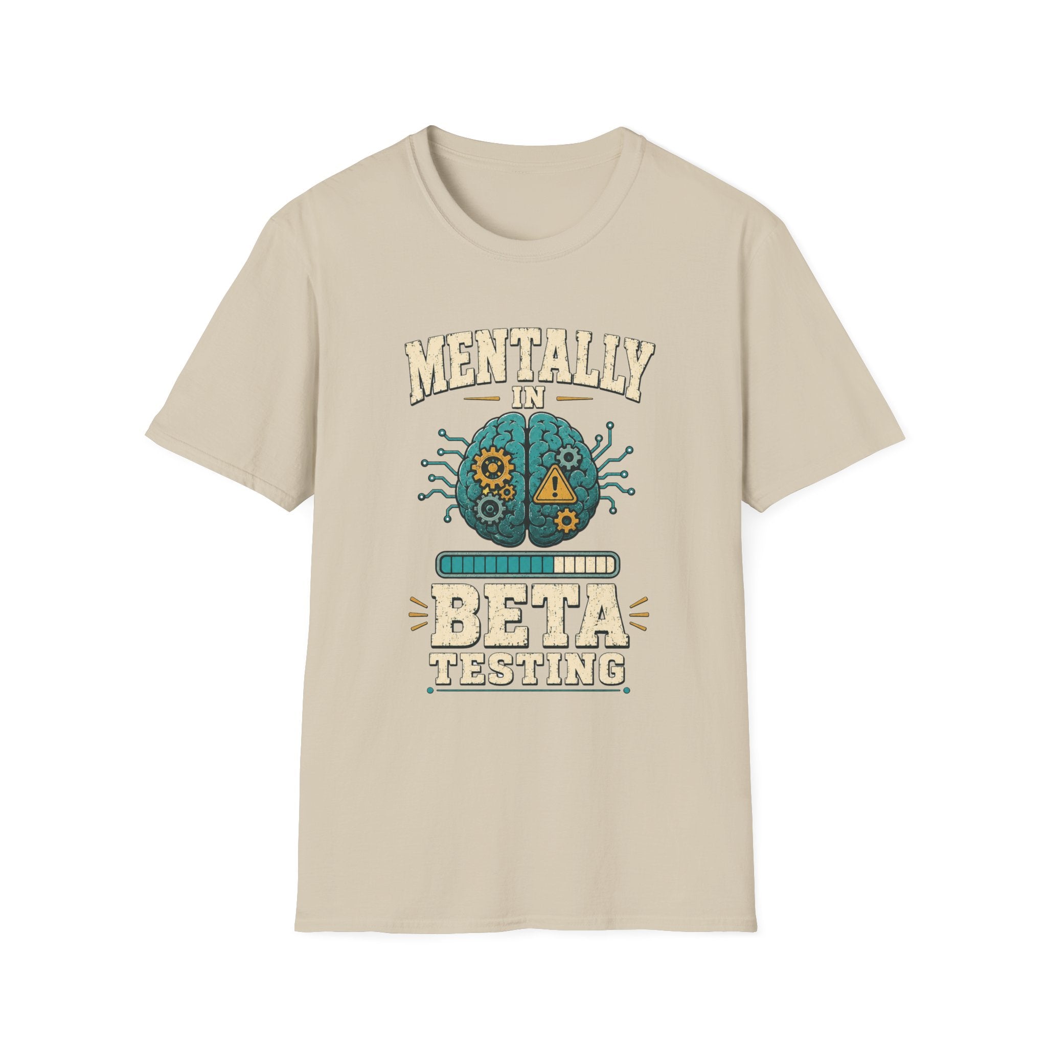 T-Shirt — "Mentally in Beta Testing" Retro Brain Graphic Tee