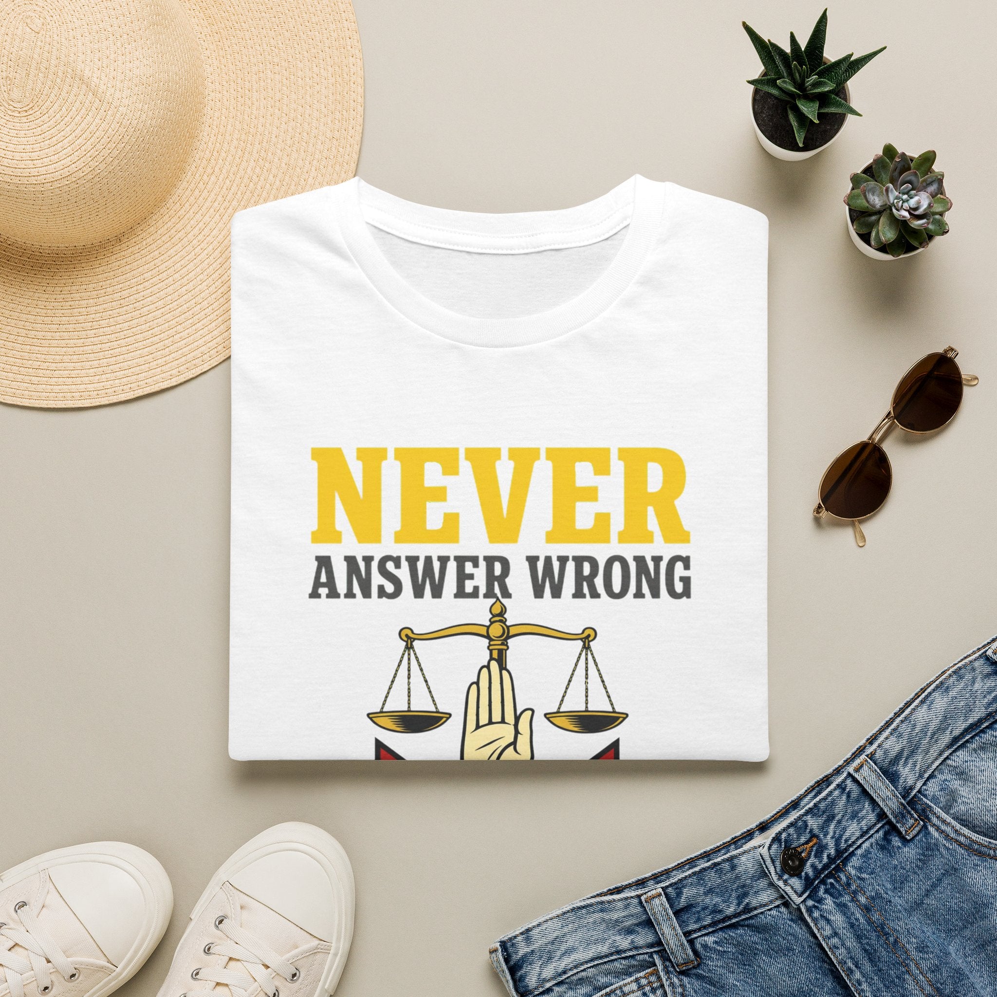 Never Answer Wrong T-Shirt — Funny Lawyer/Legal Scales Tee