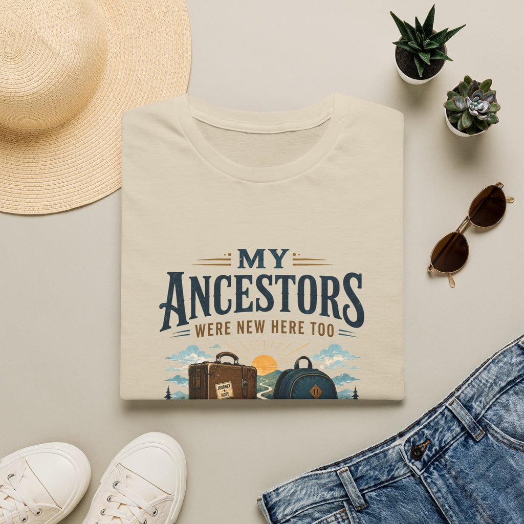 T-Shirt — "My Ancestors Were New Here Too" Vintage Travel Roots Tee