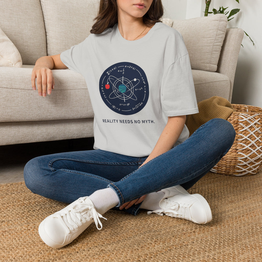 Science Atom Graphic T-Shirt — "Reality Needs No Myth" Tee