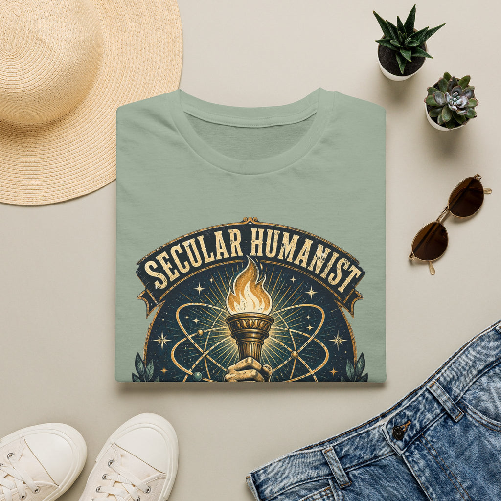 Secular Humanist T-Shirt — "Good Without God" Torch Graphic