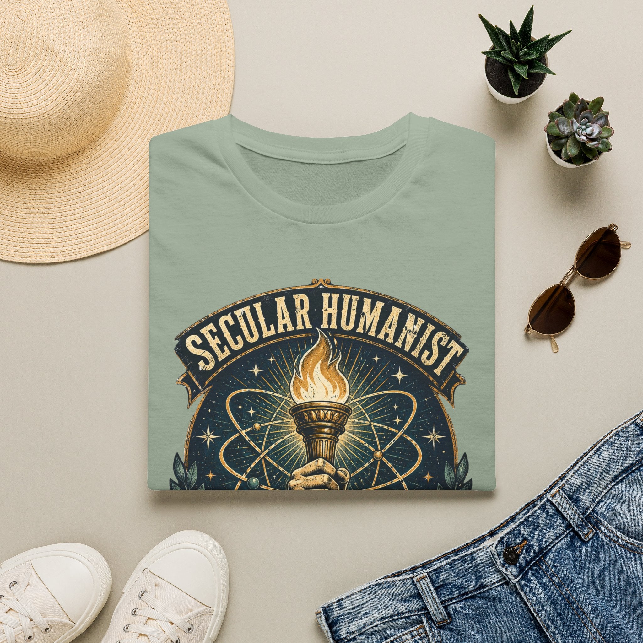 Secular Humanist T-Shirt — "Good Without God" Torch Graphic
