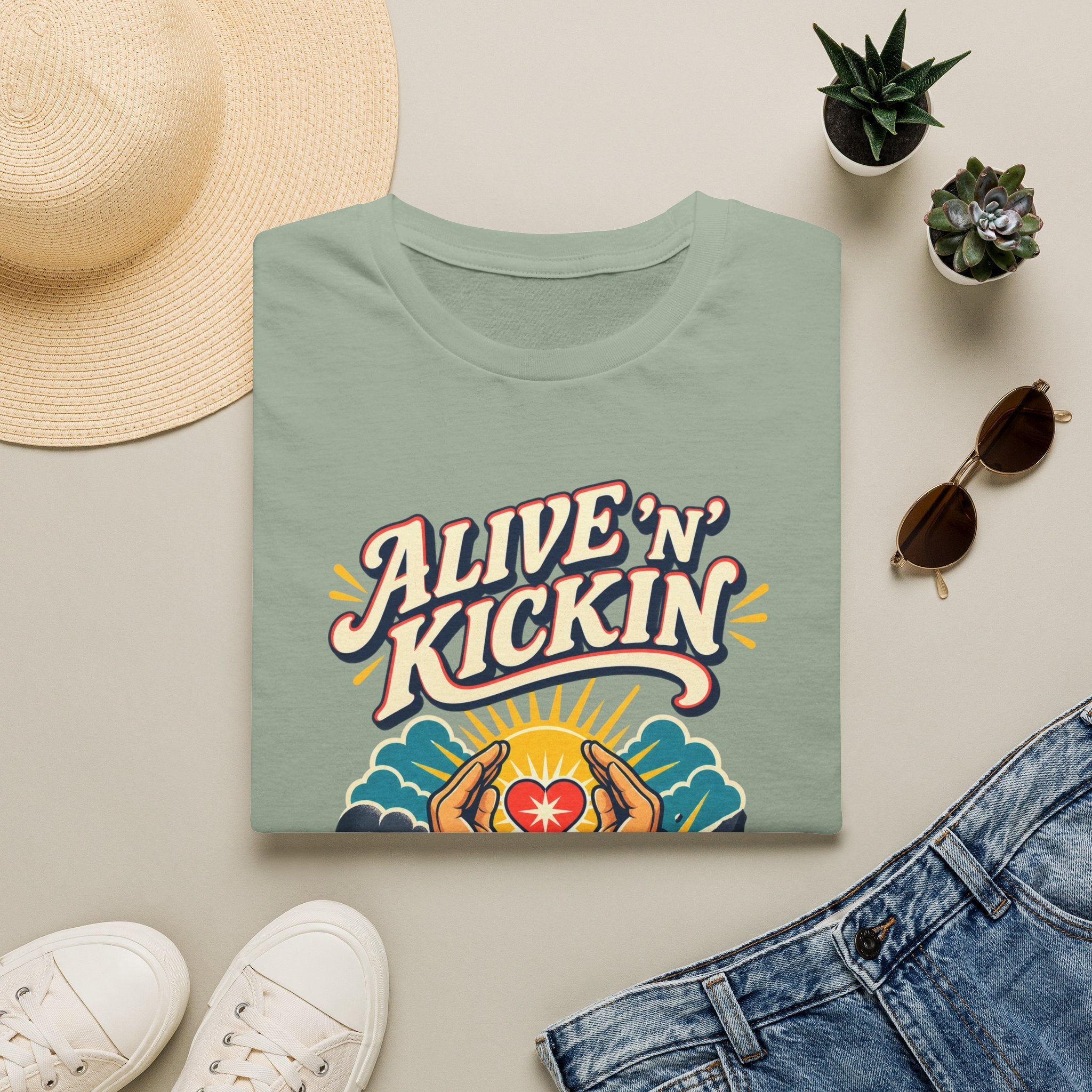 Alive 'N Kickin' Graphic T-Shirt — Retro Sunshine Inspirational Tee