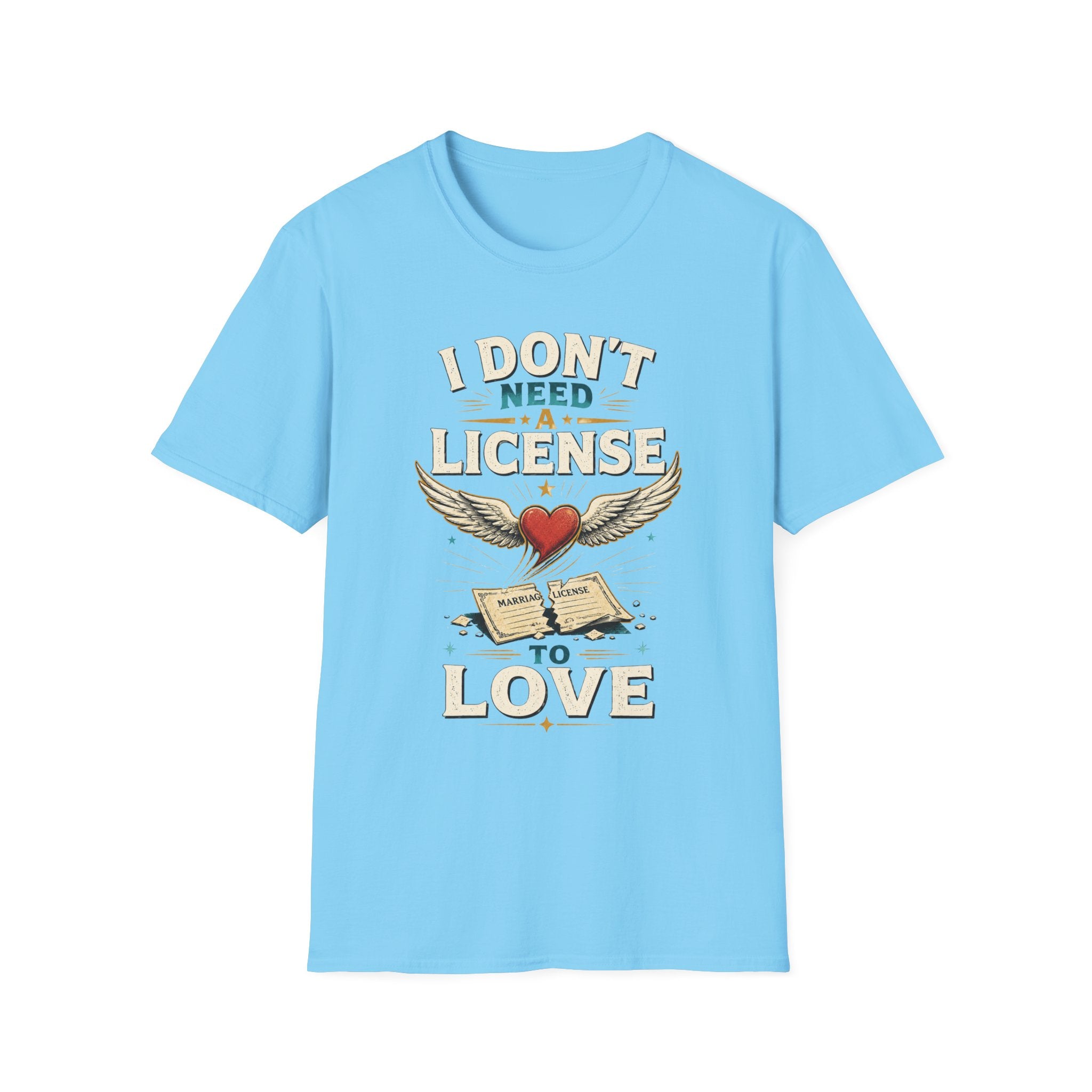 "I Don't Need a License to Love" Vintage Heart & Wings Design