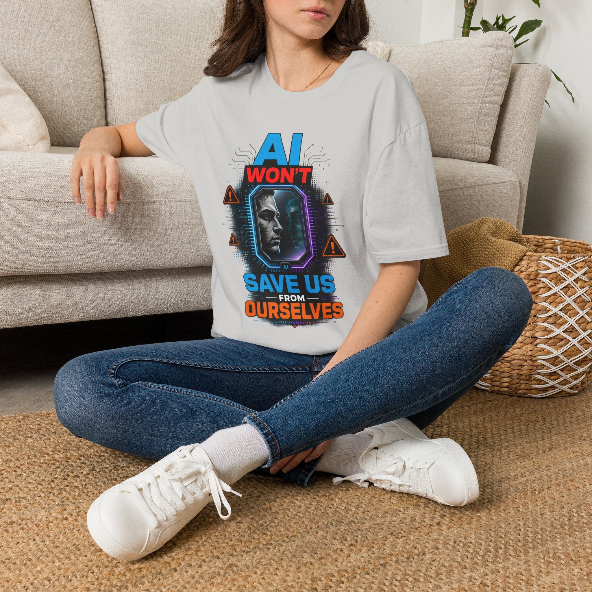 "AI Won't Save Us From Ourselves" Futuristic Tech Statement Tee
