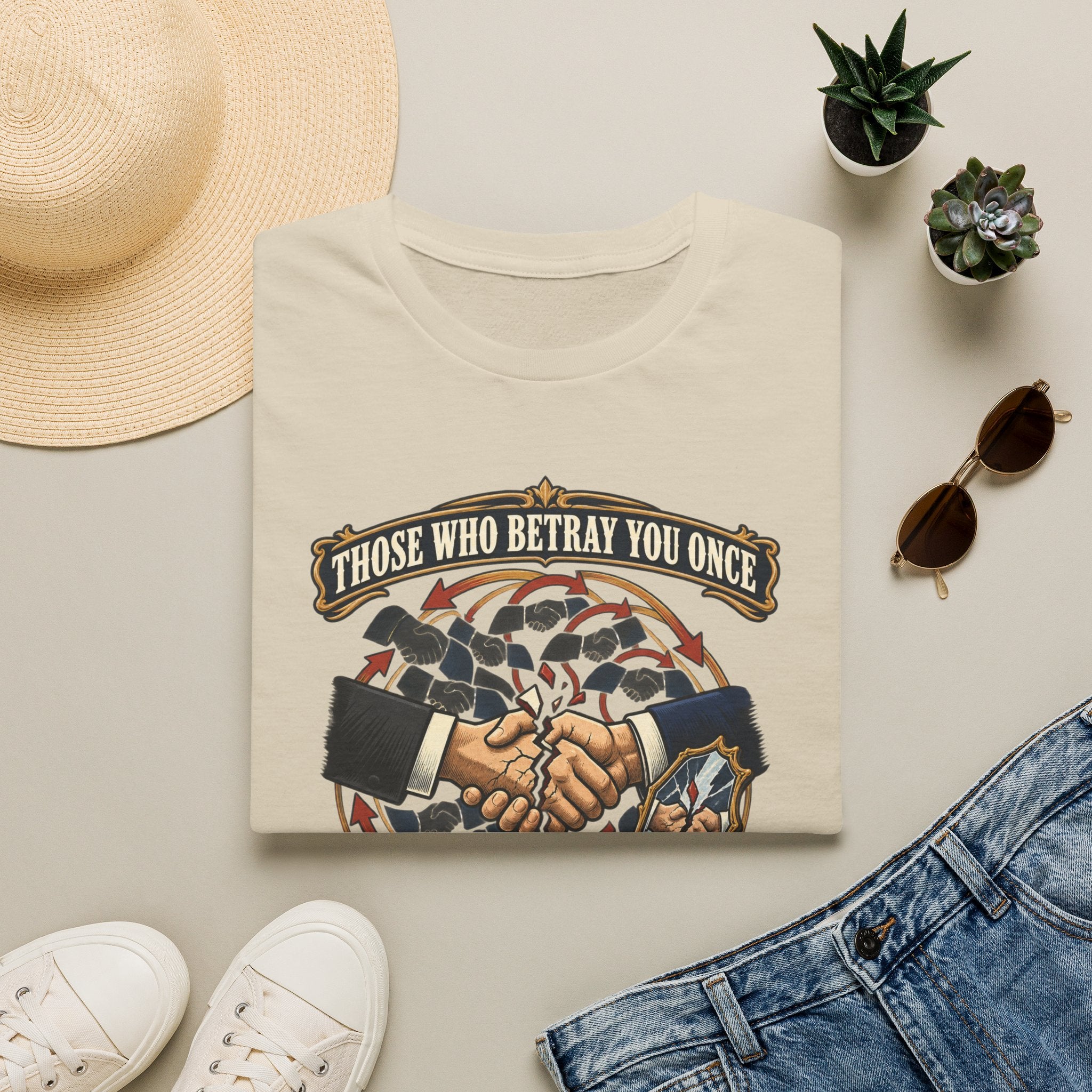 "Those Who Betray You Once" Vintage Shaking Hands Graphic