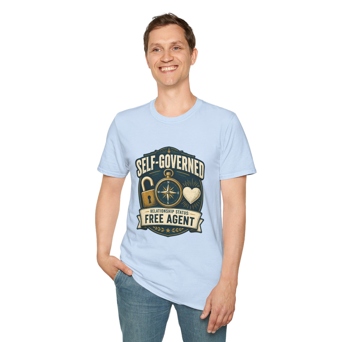 Self-Governed Compass T-Shirt — “Self-Governed: Relationship Status Free Agent” Graphic Tee