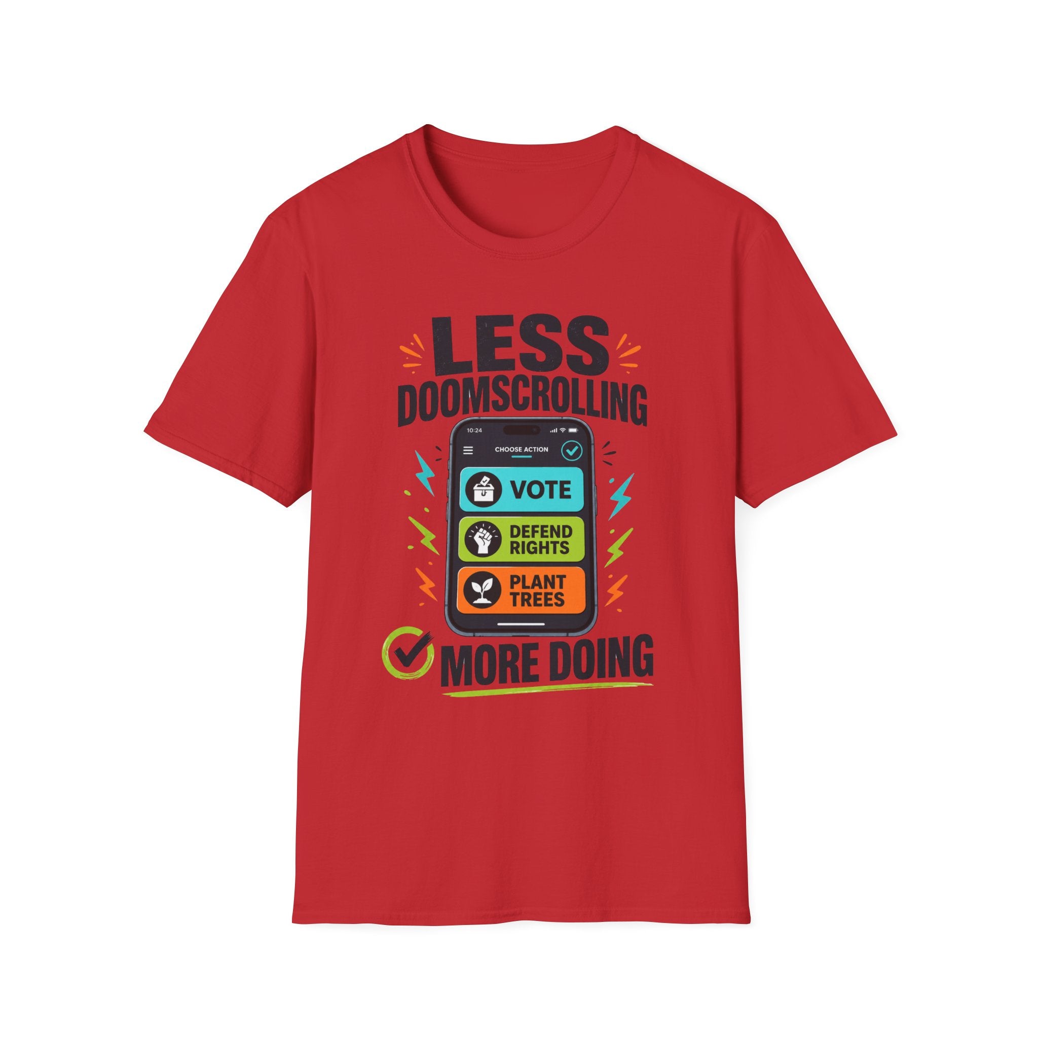 T-Shirt — "Less Doomscrolling, More Doing" Motivational Graphic Tee