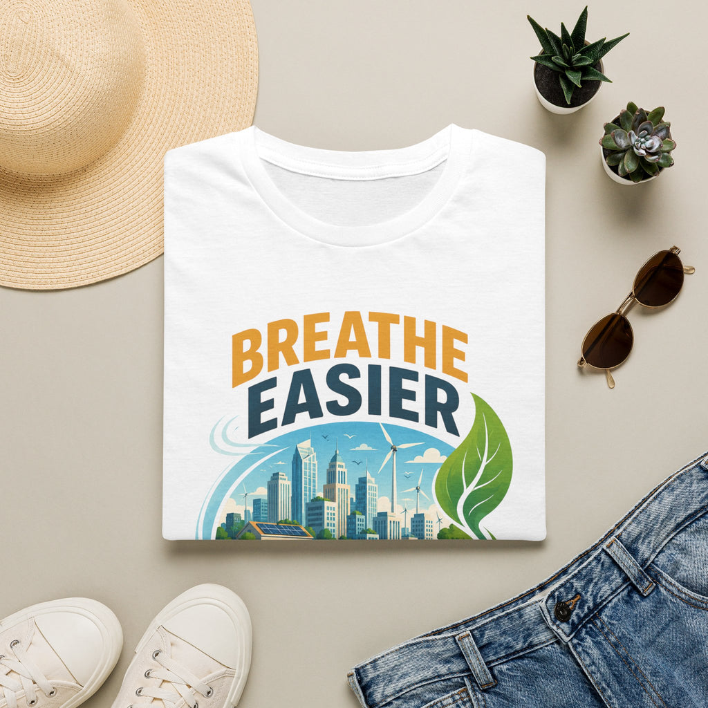 "Breathe Easier, Build Cleaner" Eco City Graphic