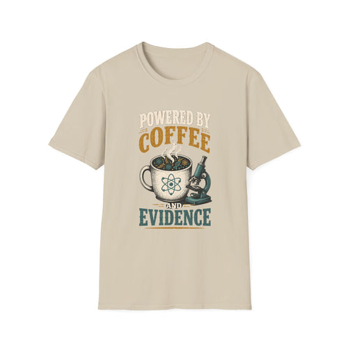 Coffee T-Shirt — "Powered by Coffee & Evidence" Retro Science Mug Design