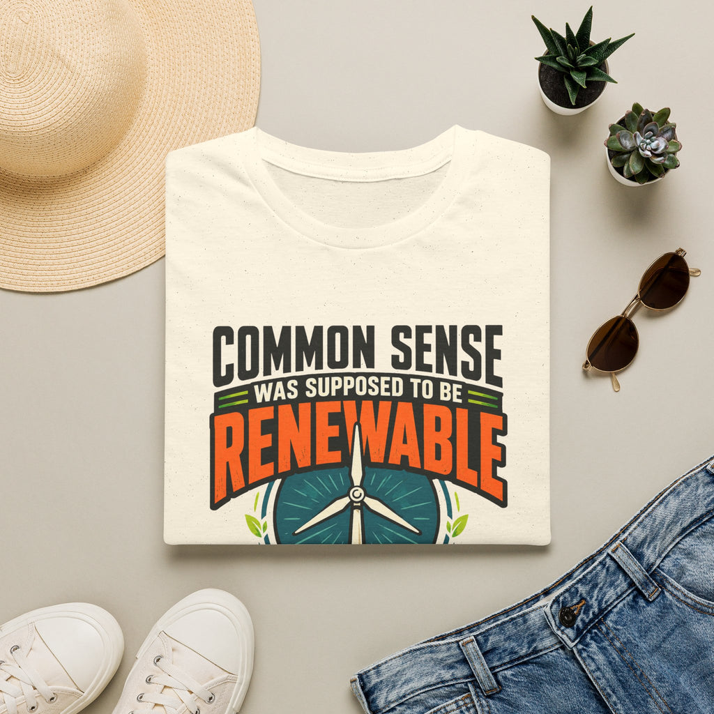 Renewable Energy T-Shirt — "Common Sense Was Supposed to Be Renewable" Eco Graphic Tee