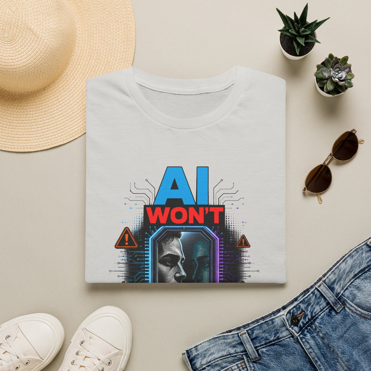 "AI Won't Save Us From Ourselves" Futuristic Tech Statement Tee