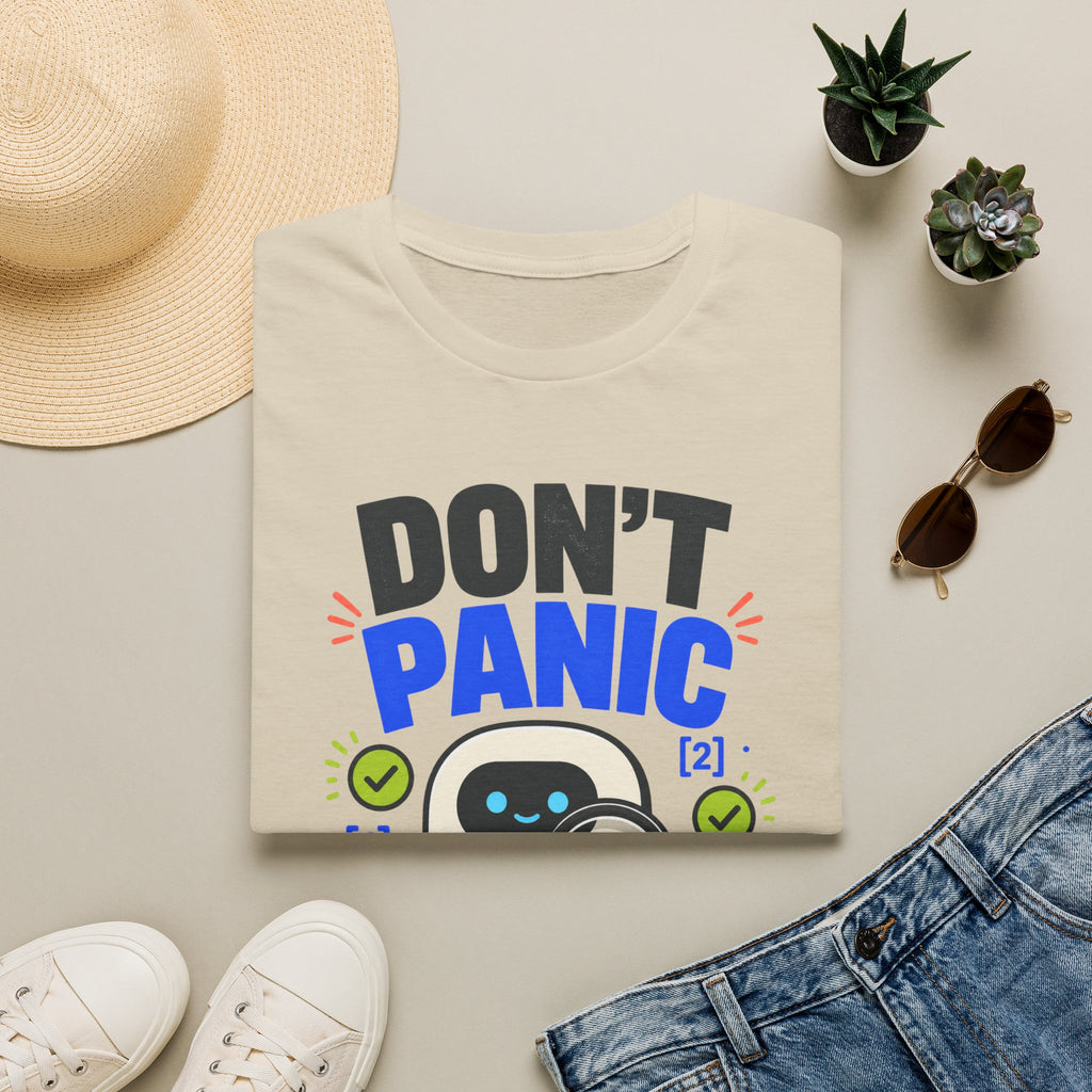 Don't Panic Verify T‑Shirt — Cute Robot Security Humor Tee for Techies