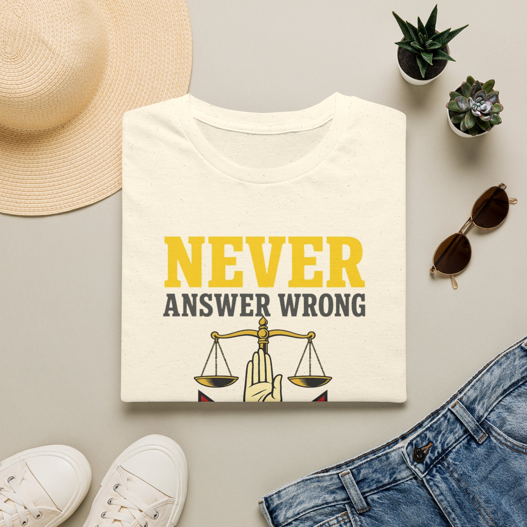 Never Answer Wrong T-Shirt — Funny Lawyer/Legal Scales Tee