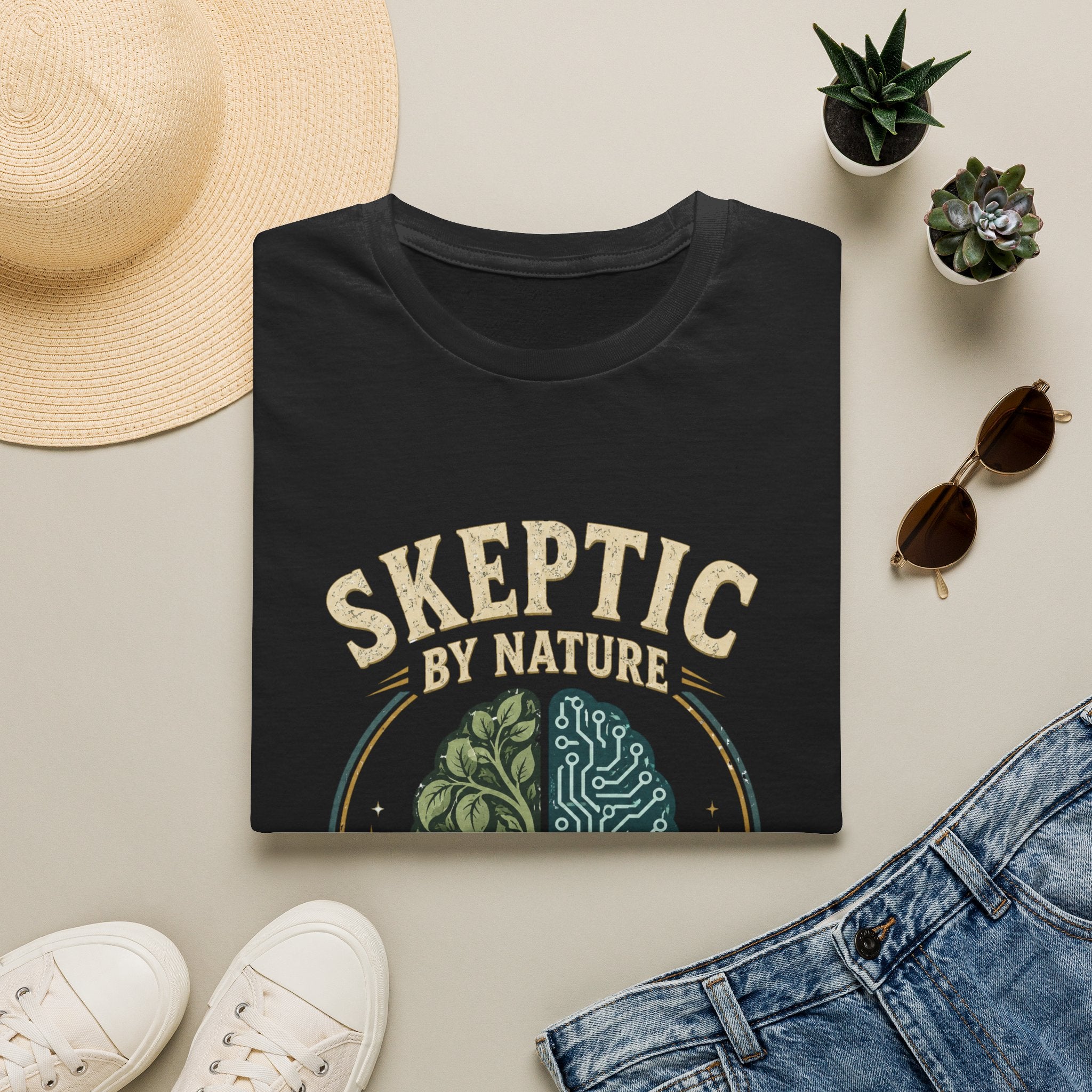 Skeptic by Nature T-Shirt — Brain Split Design ("Rational by Choice")