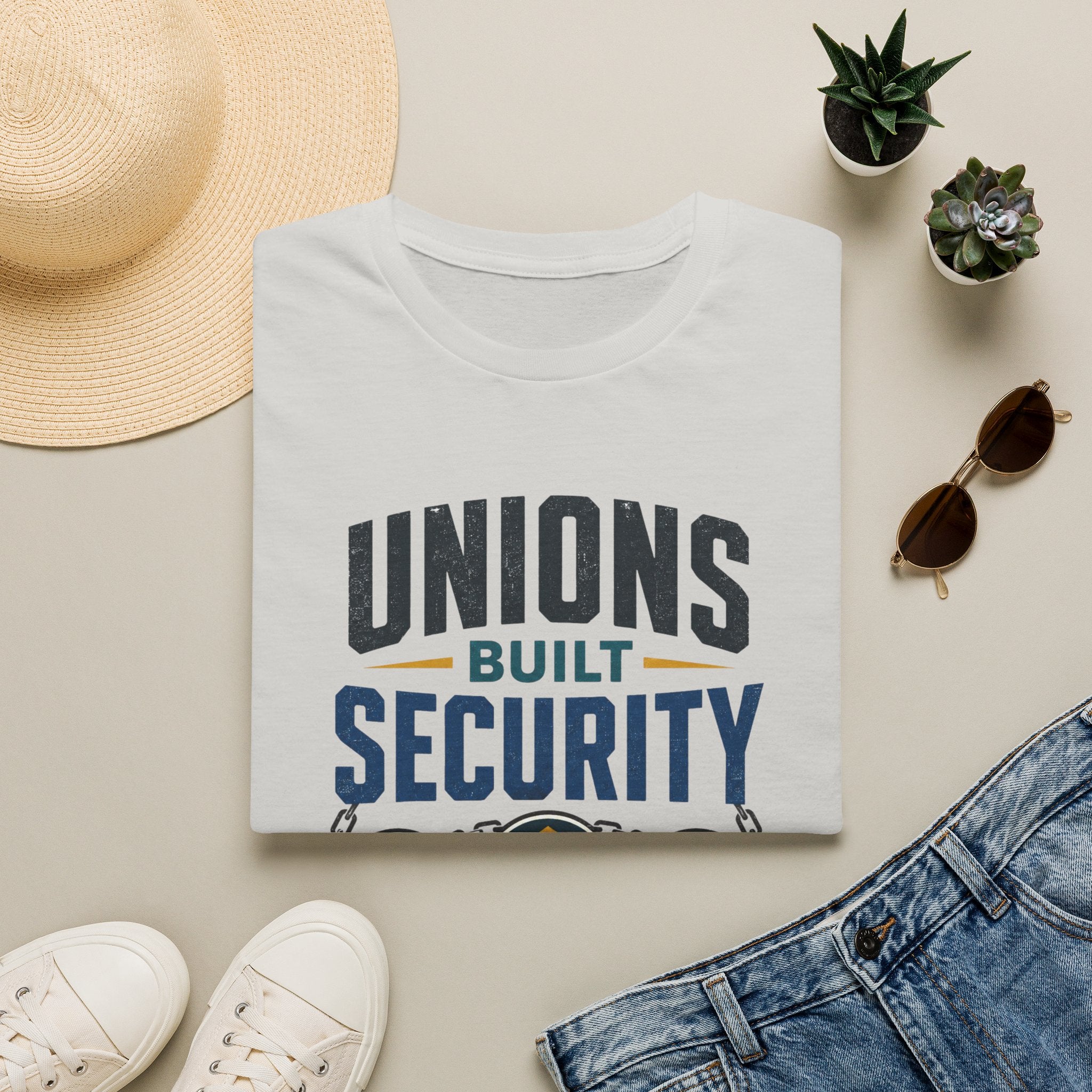 Unions Built Security T-Shirt — Labor Union Solidarity Shirt (Wages • Benefits • Dignity)