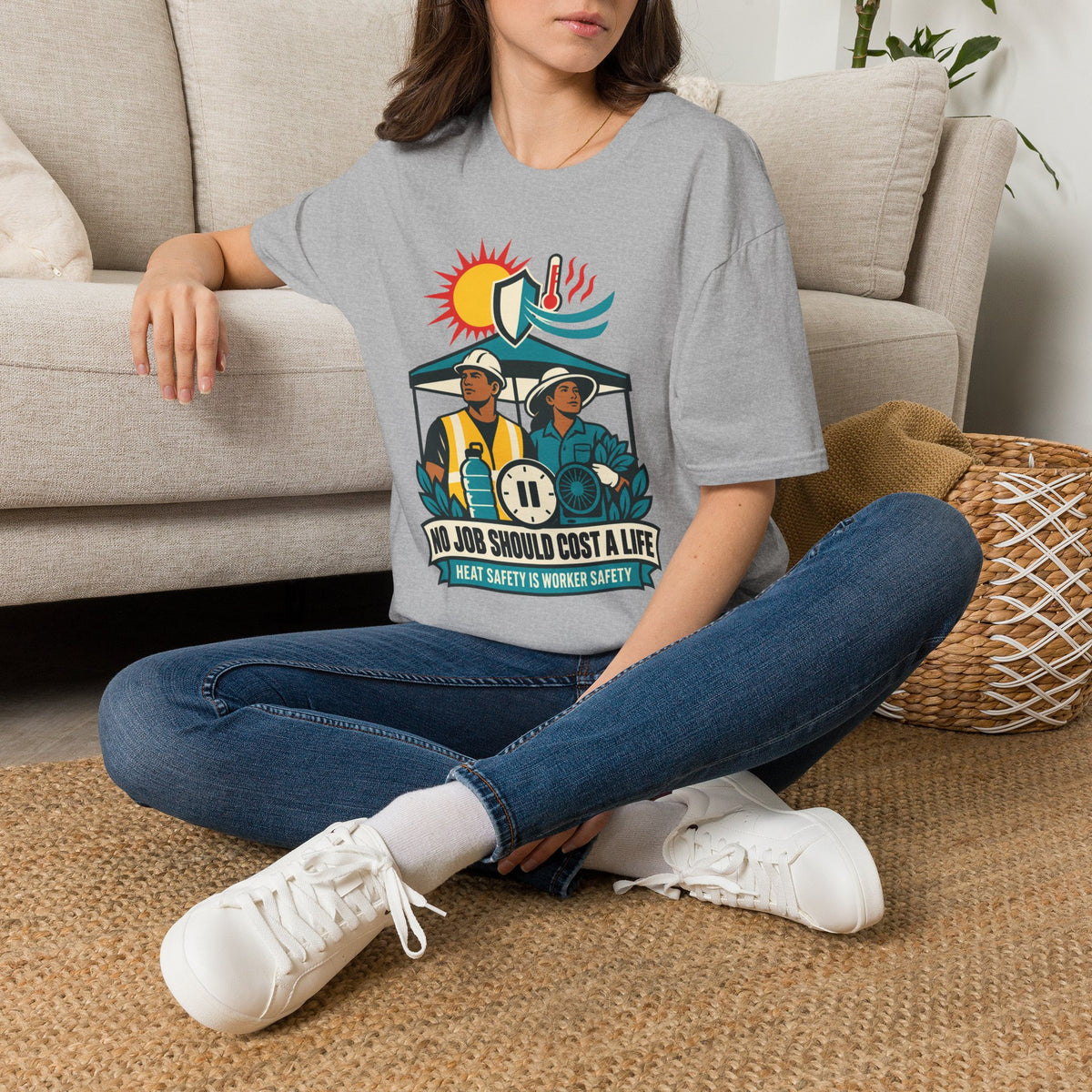 Safety Awareness T-Shirt — "No Job Should Cost a Life" Construction Heat Safety Tee