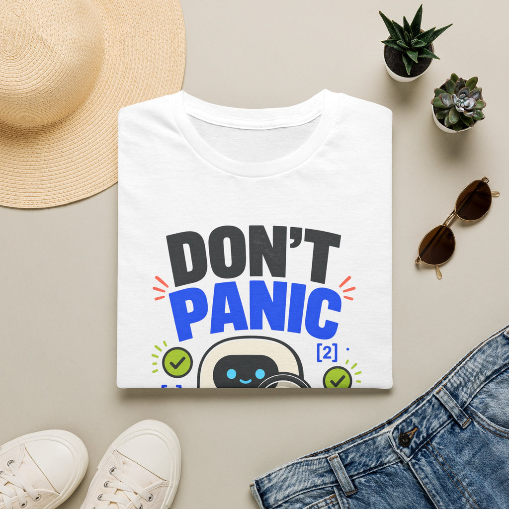 Don't Panic Verify T‑Shirt — Cute Robot Security Humor Tee for Techies