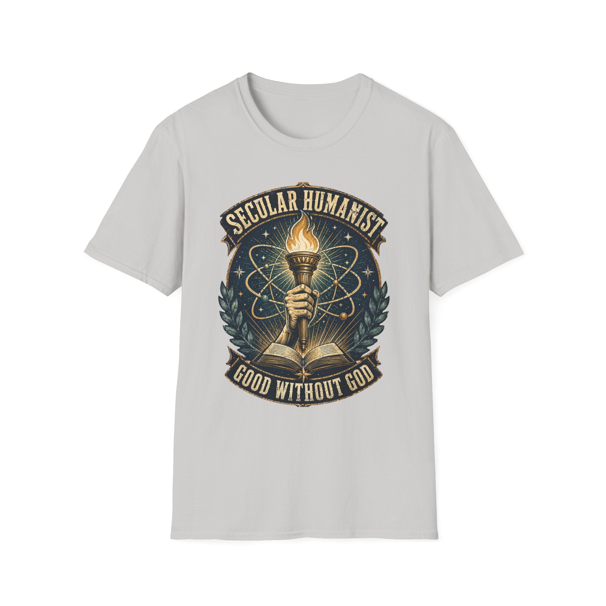 Secular Humanist T-Shirt — "Good Without God" Torch Graphic