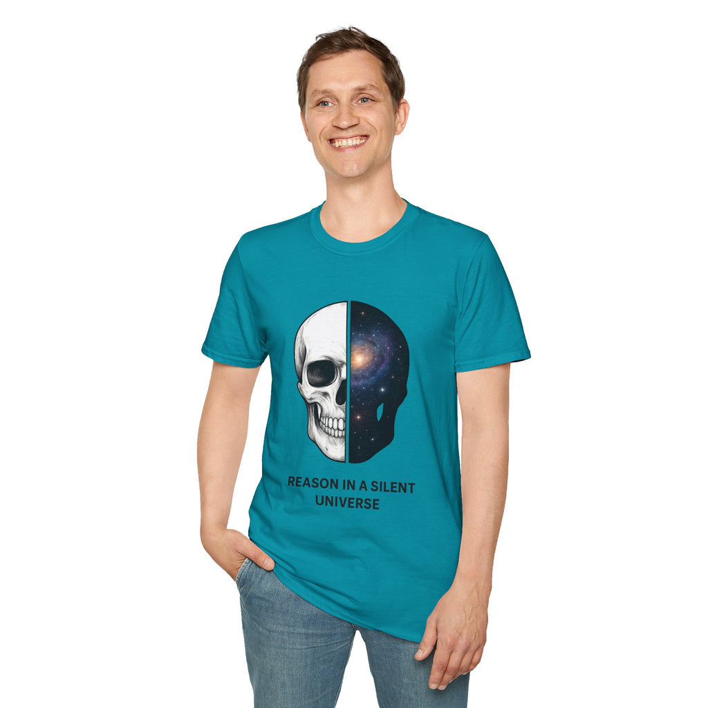 Skull & Galaxy T-Shirt — "Reason in a Silent Universe" Graphic Tee