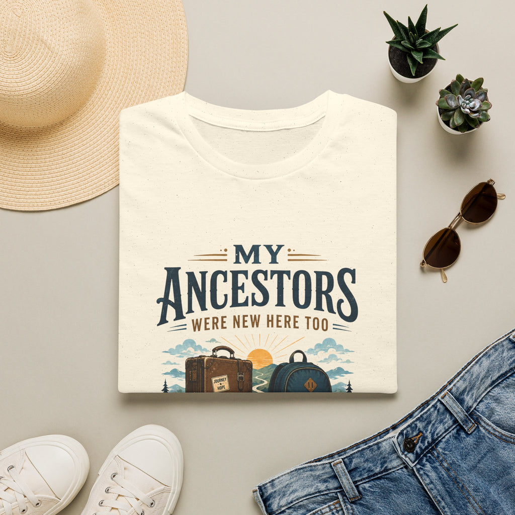 T-Shirt — "My Ancestors Were New Here Too" Vintage Travel Roots Tee