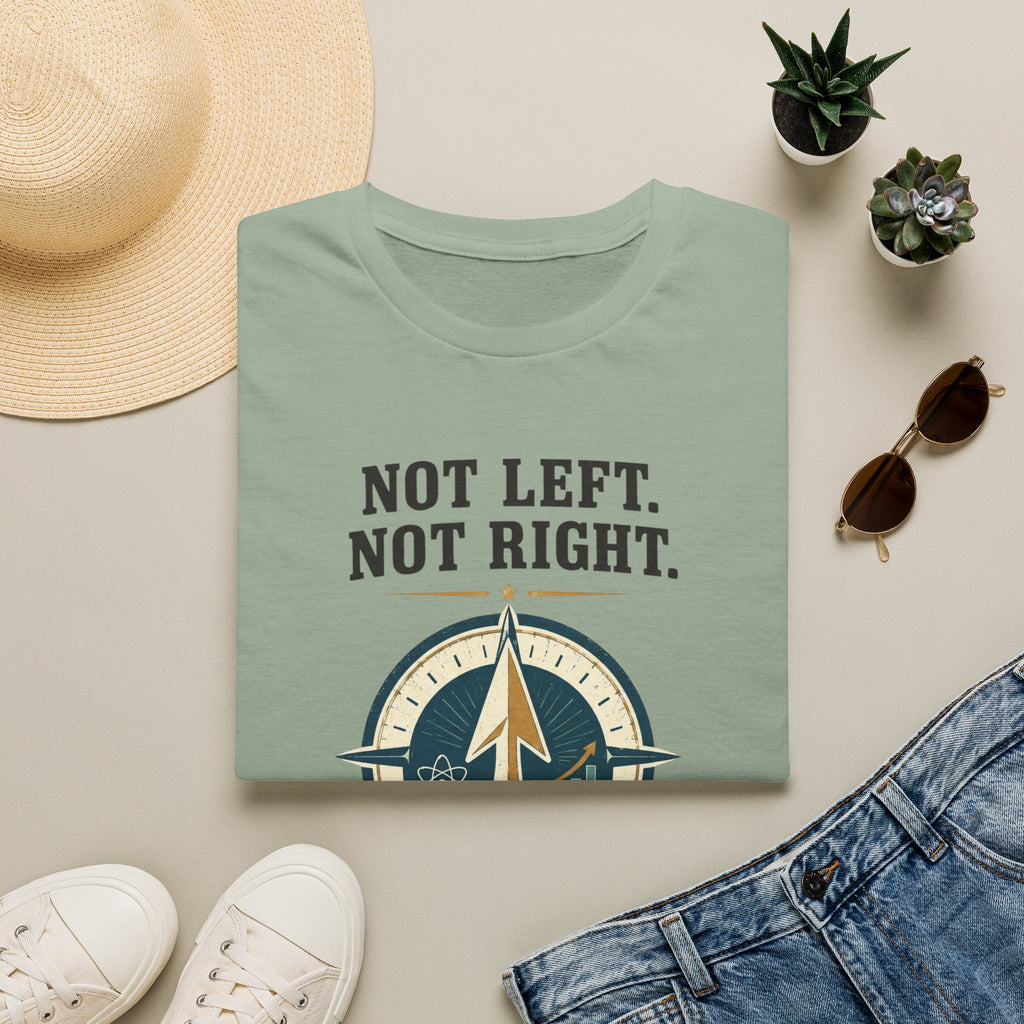 "Not Left. Not Right. Forward Through Evidence" Compass Graphic