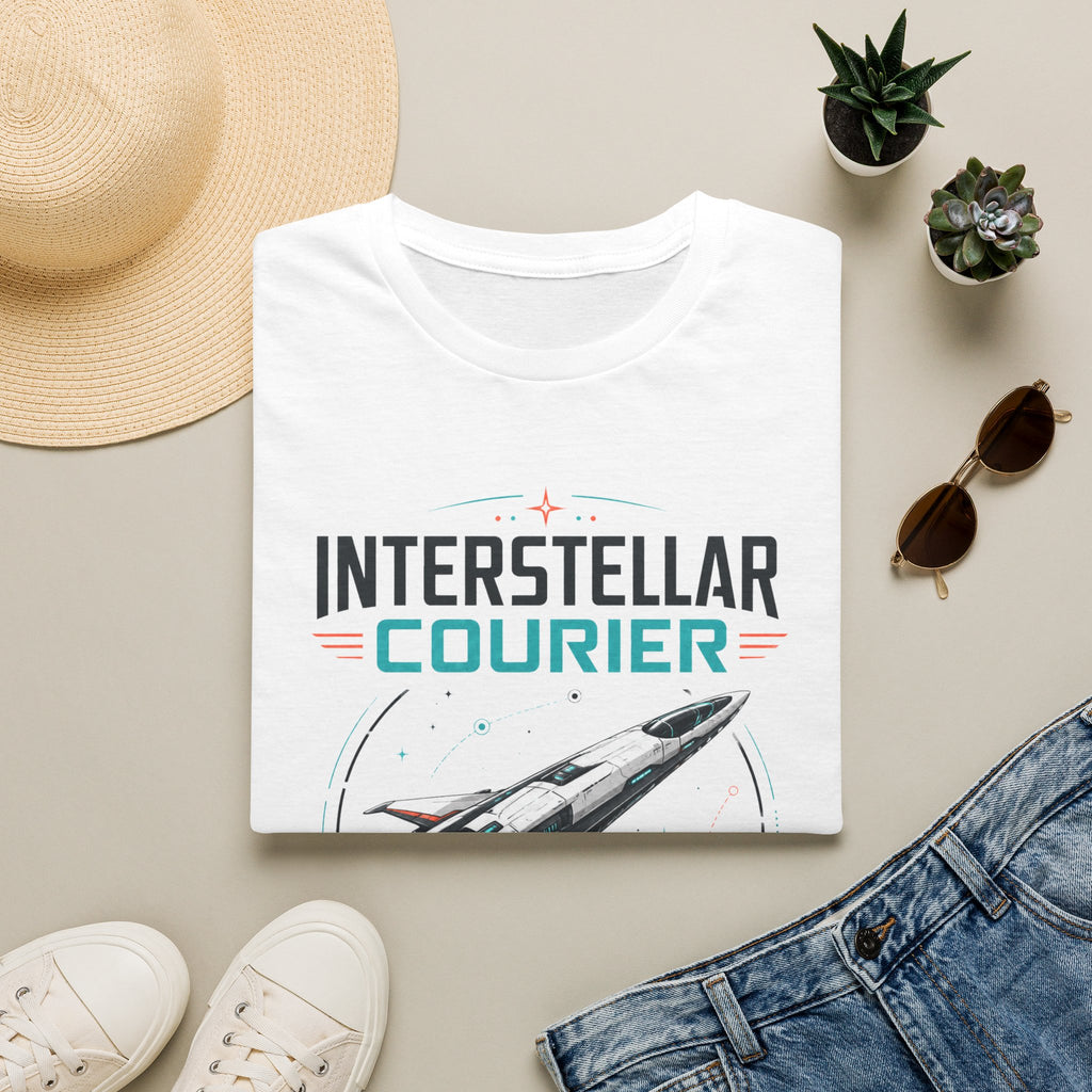 Interstellar Courier T‑Shirt — Retro Space Rocket Tee for Sci‑Fi Fans