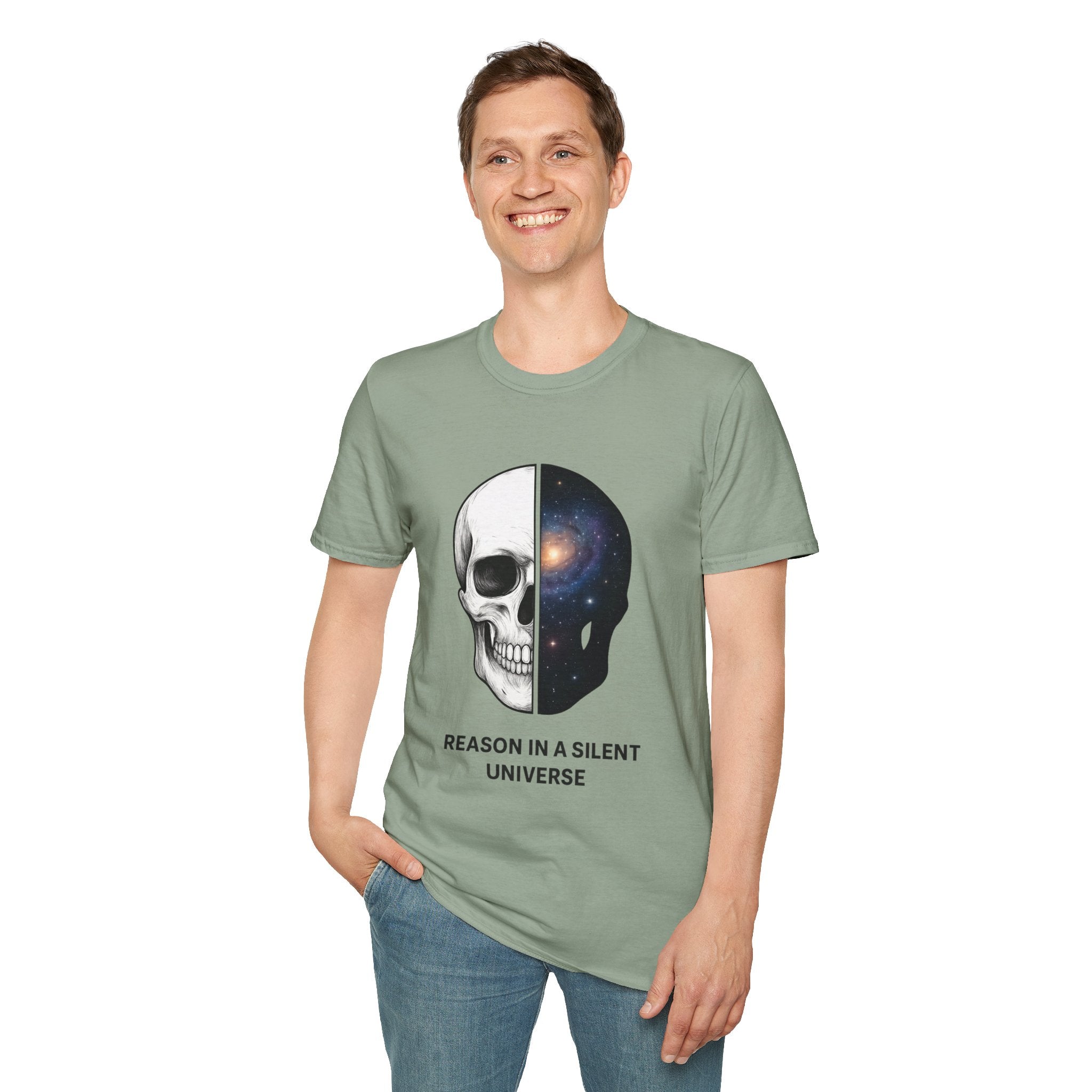 Skull & Galaxy T-Shirt — "Reason in a Silent Universe" Graphic Tee