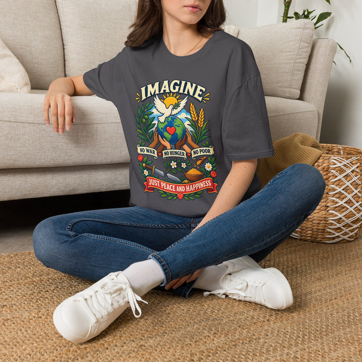 Imagine Peace T-Shirt — Dove, Earth & Plants Graphic Tee