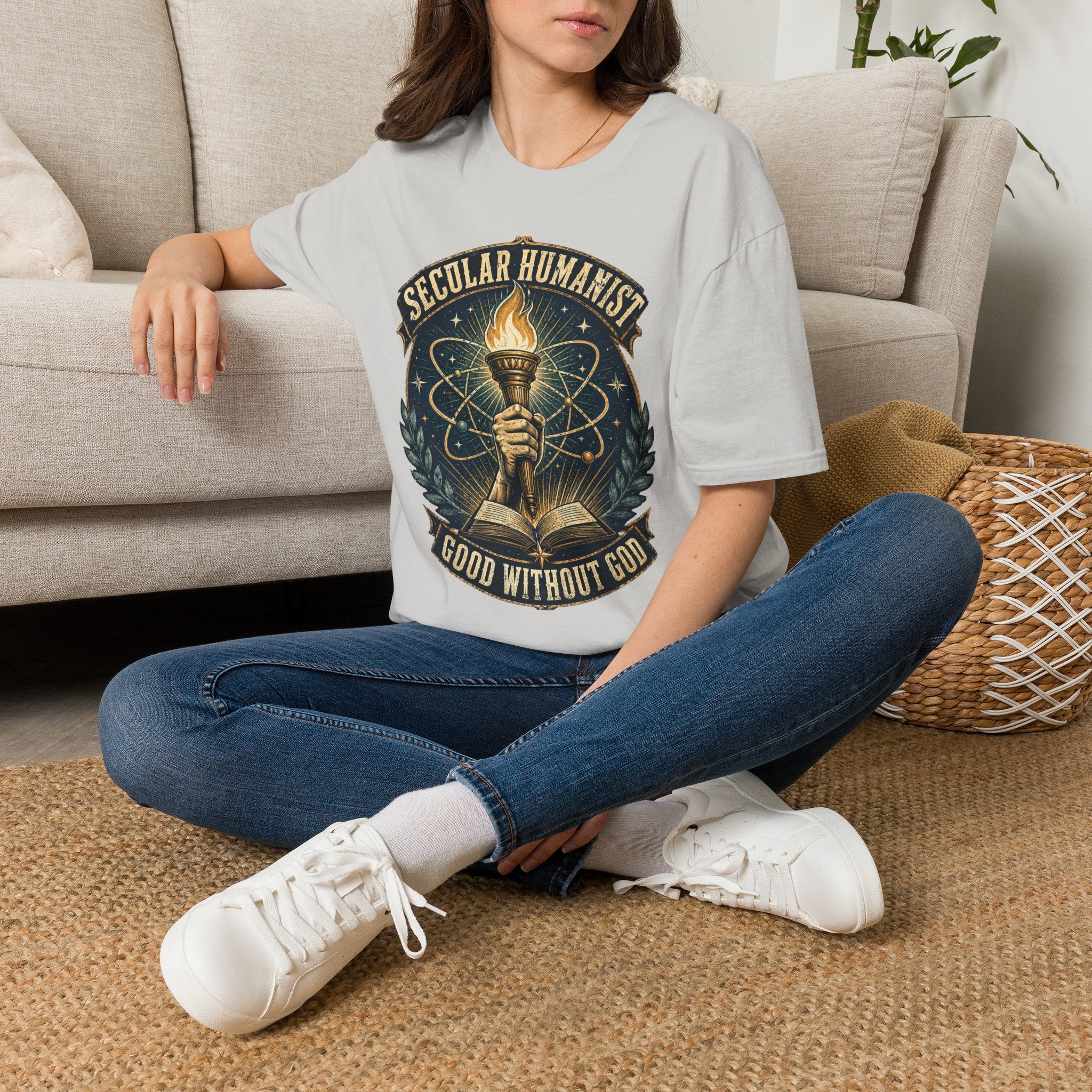Secular Humanist T-Shirt — "Good Without God" Torch Graphic