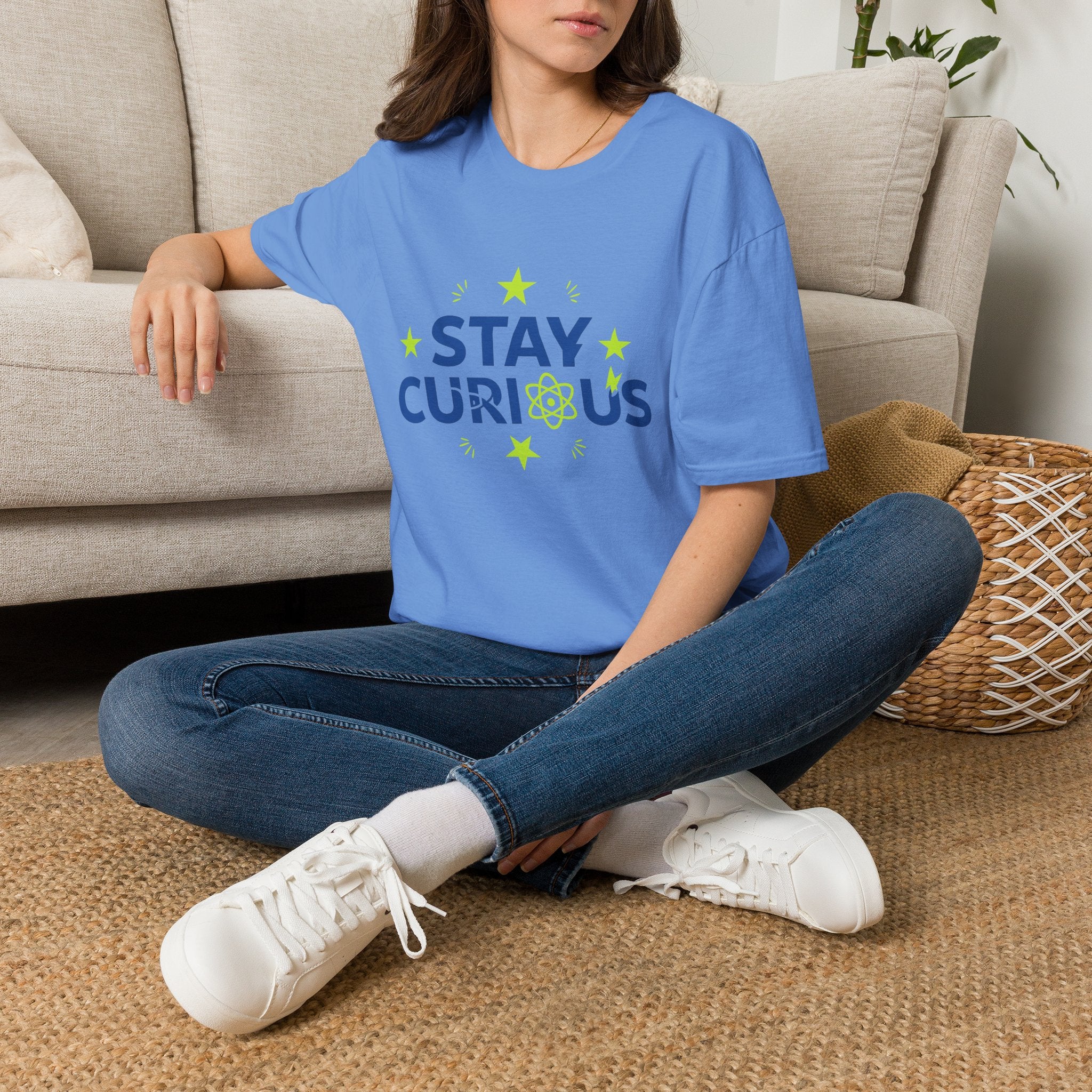 Stay Curious T-Shirt — STEM Science Tee with Atom & Stars
