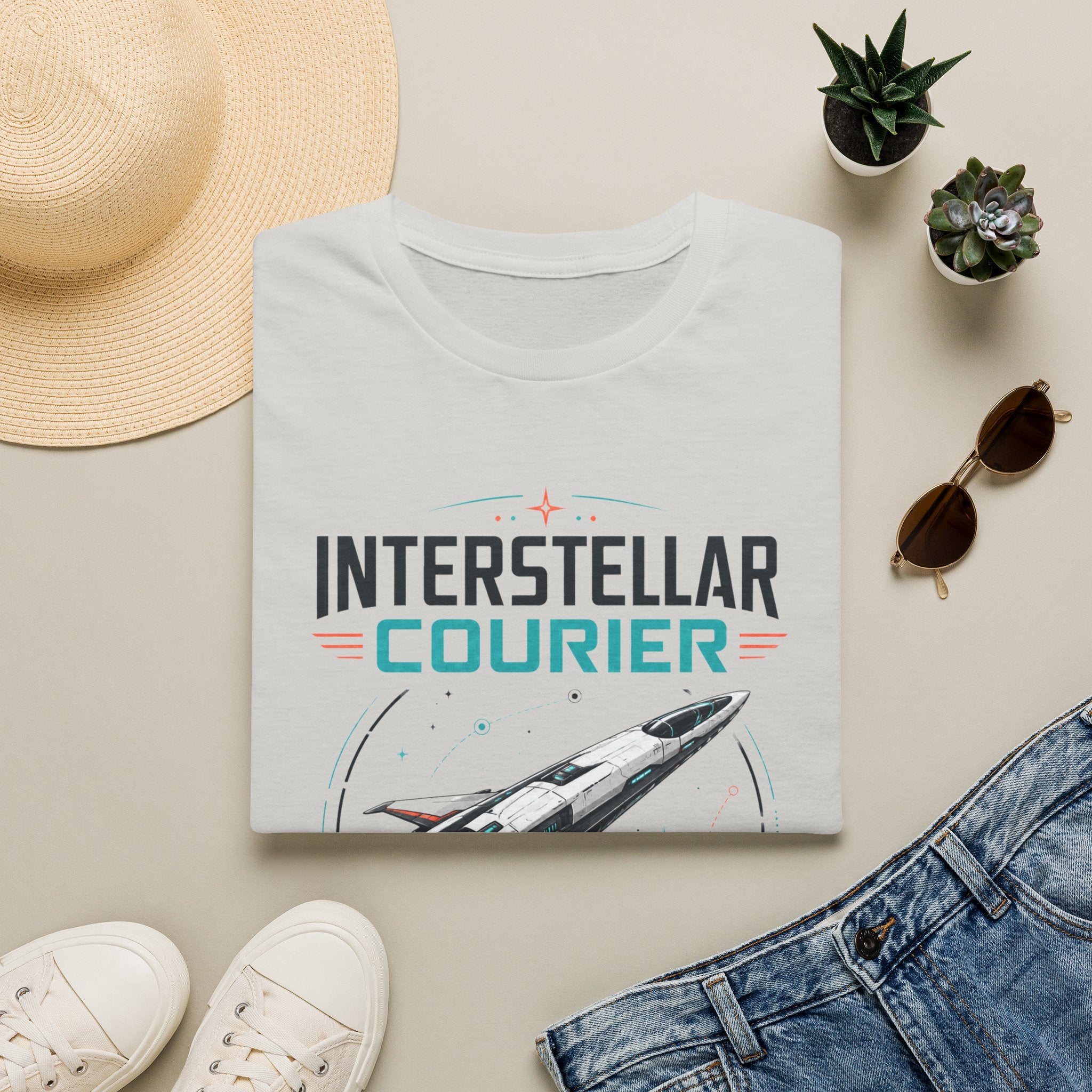 Interstellar Courier T‑Shirt — Retro Space Rocket Tee for Sci‑Fi Fans
