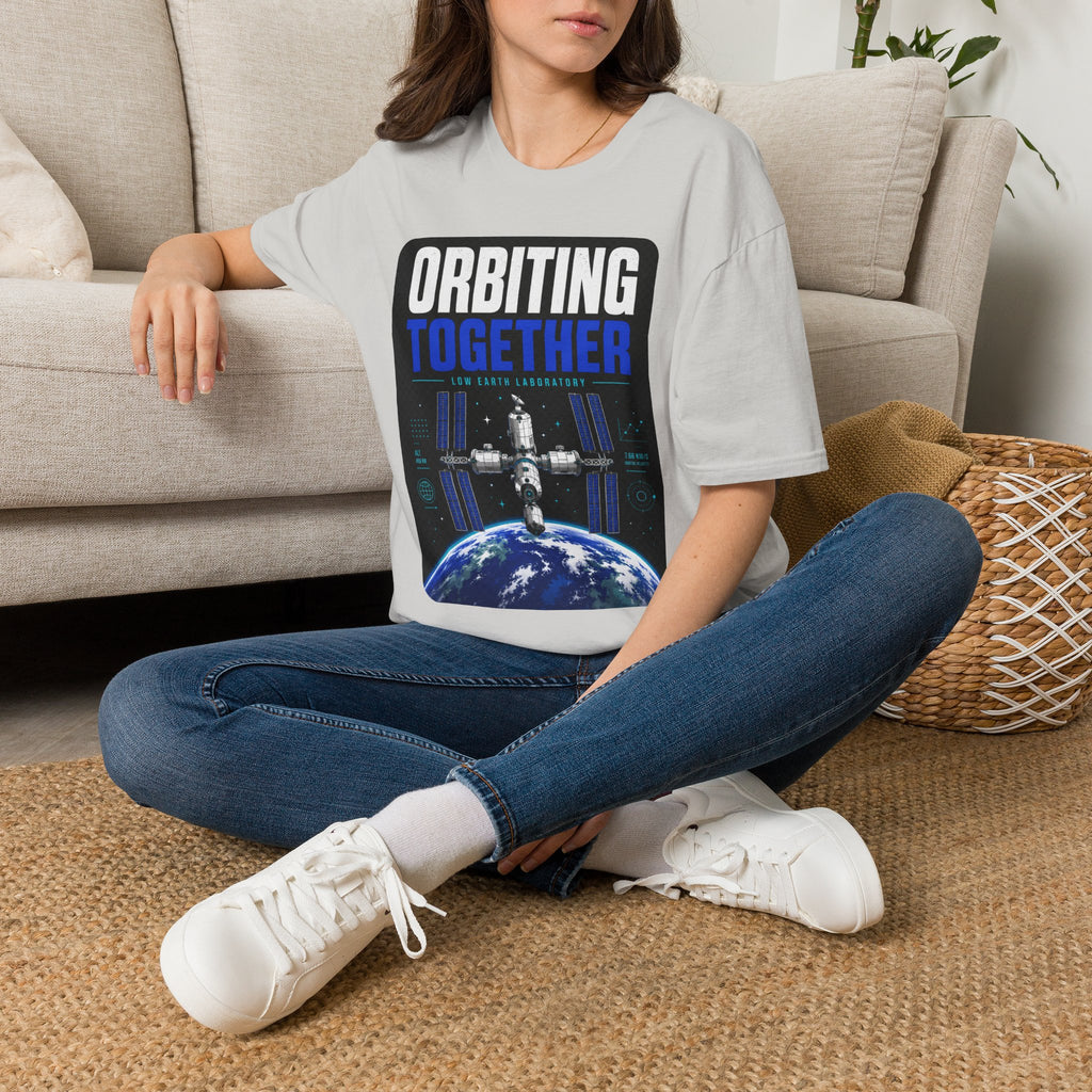 Orbiting Together T‑Shirt — Space Station Earth Graphic Tee