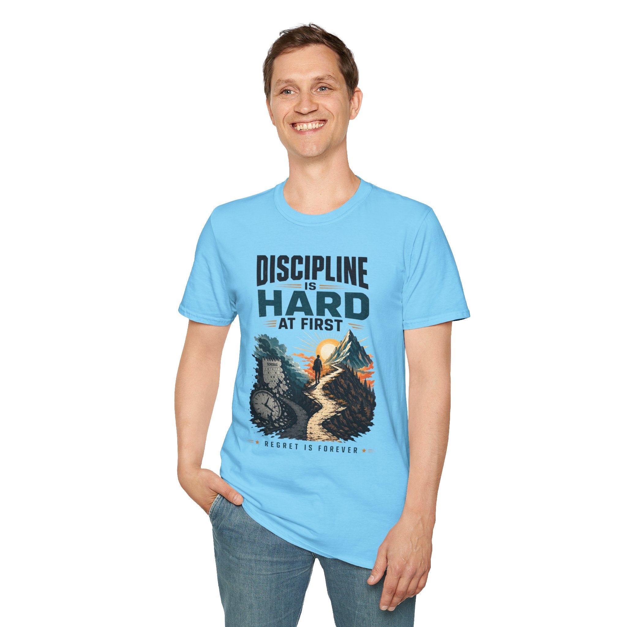 T-Shirt — "Discipline Is Hard at First" Motivational Graphic Tee