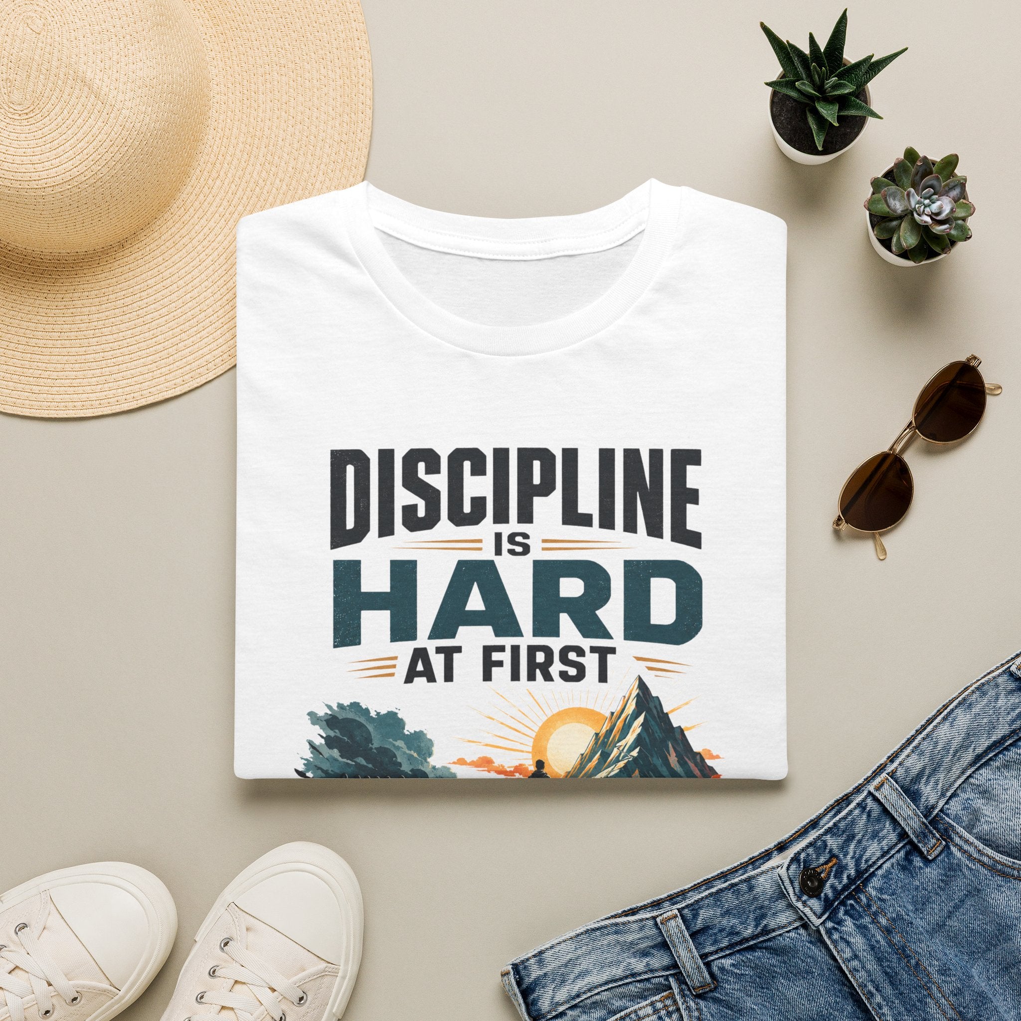 T-Shirt — "Discipline Is Hard at First" Motivational Graphic Tee