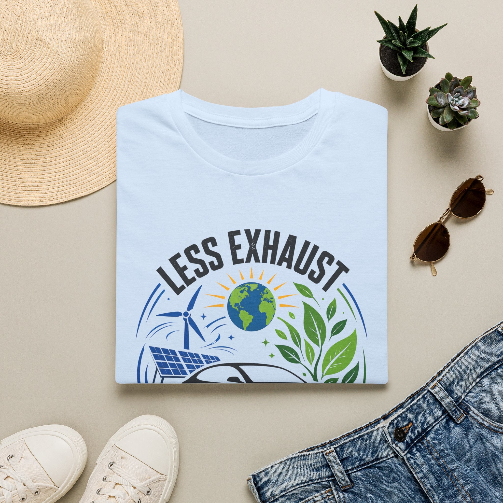 Eco-Friendly Tee — "Less Exhaust, More Earth" Environmental Graphic Shirt