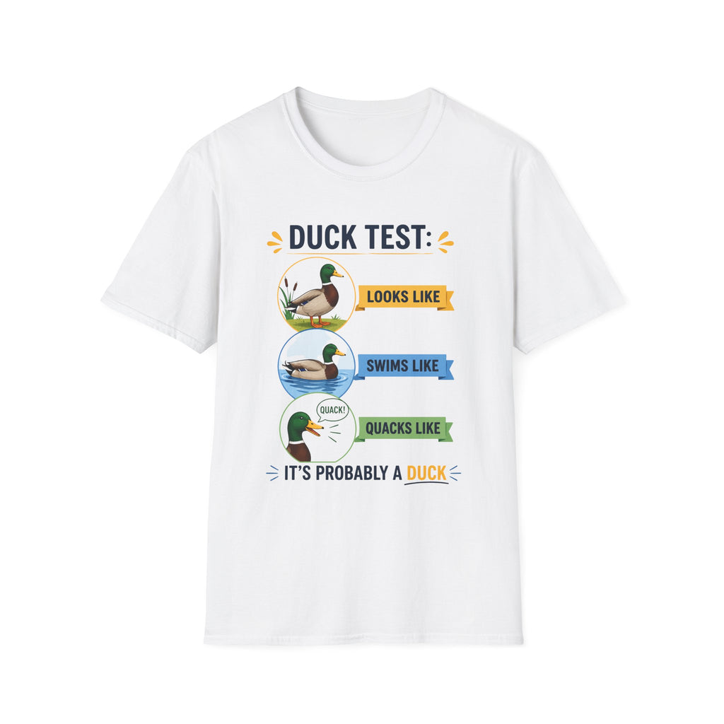 Duck Test T-Shirt — Funny “Looks Like, Swims Like, Quacks Like” Graphic Tee for Duck Lovers