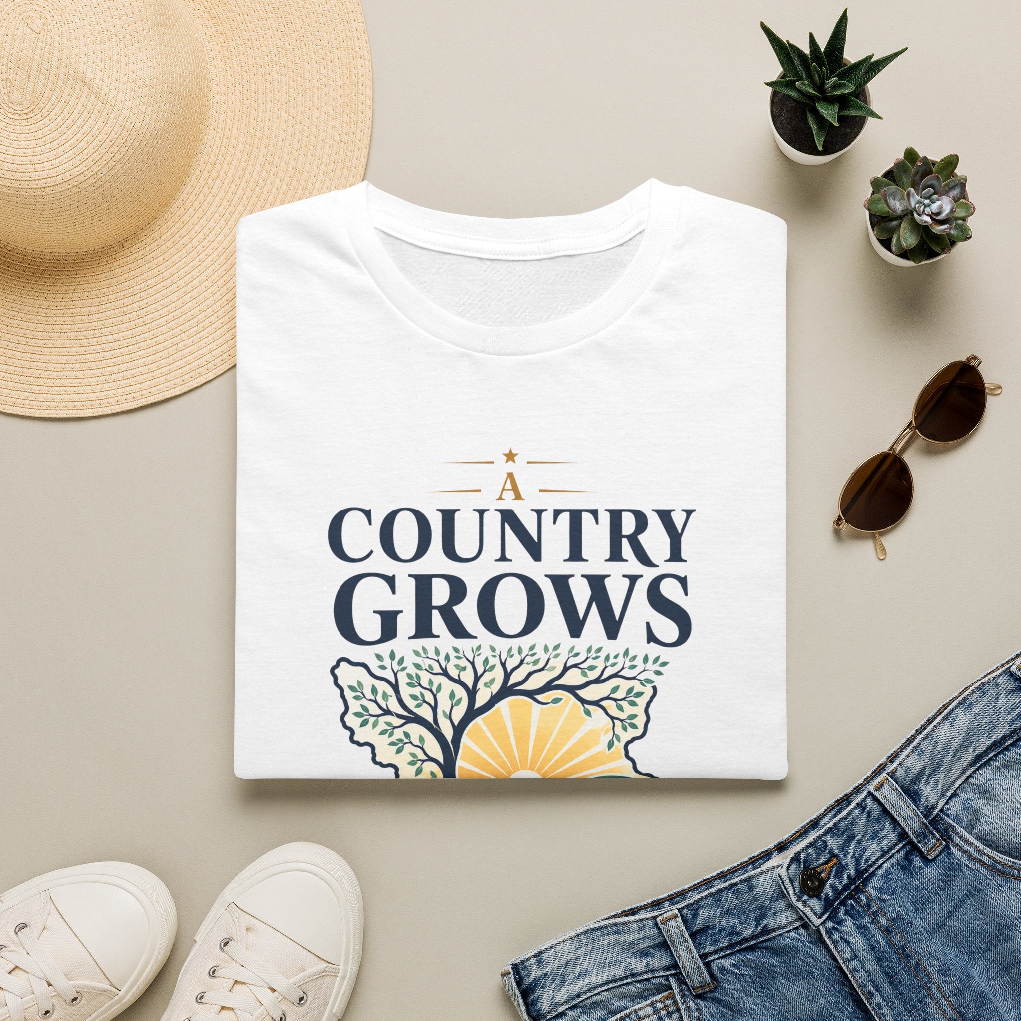 Country Grows T-Shirt — 'Country Grows' Sunset Tree Graphic Tee