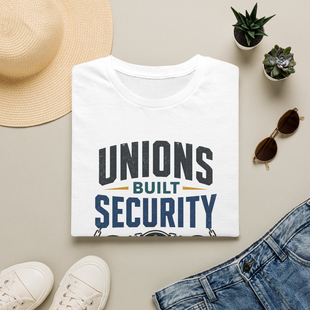Unions Built Security T-Shirt — Labor Union Solidarity Shirt (Wages • Benefits • Dignity)