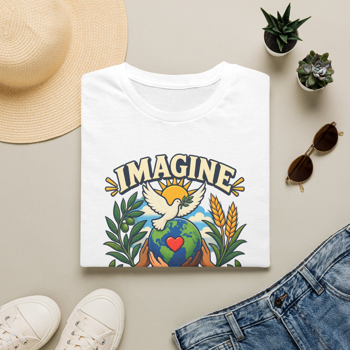 Imagine Peace T-Shirt — Dove, Earth & Plants Graphic Tee