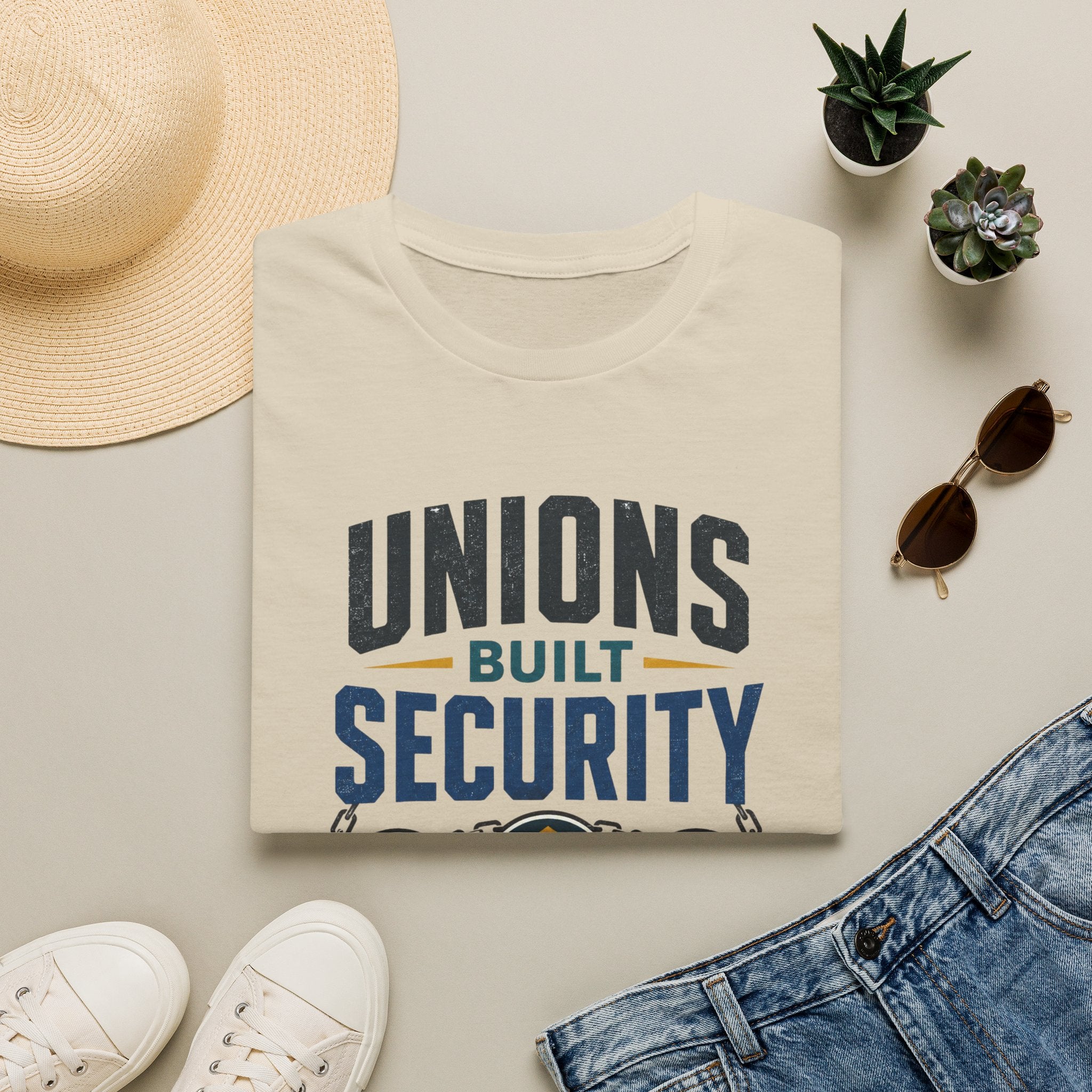 Unions Built Security T-Shirt — Labor Union Solidarity Shirt (Wages • Benefits • Dignity)