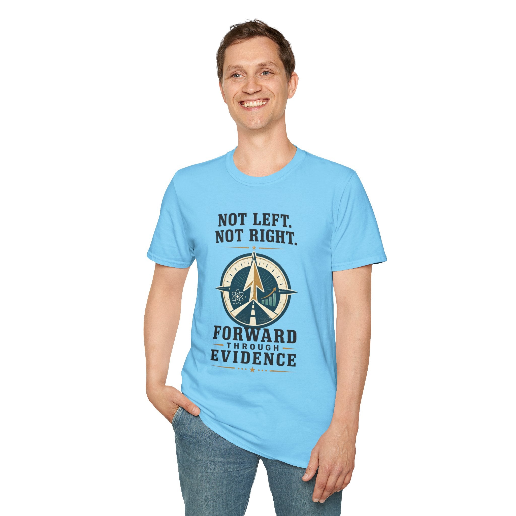 "Not Left. Not Right. Forward Through Evidence" Compass Graphic
