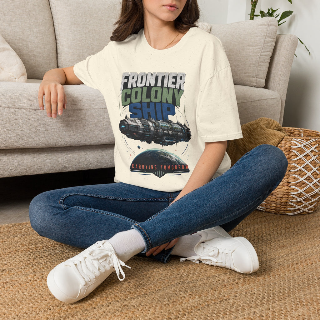 Frontier Colony Ship T-Shirt — Retro Sci‑Fi Space Colony Tee